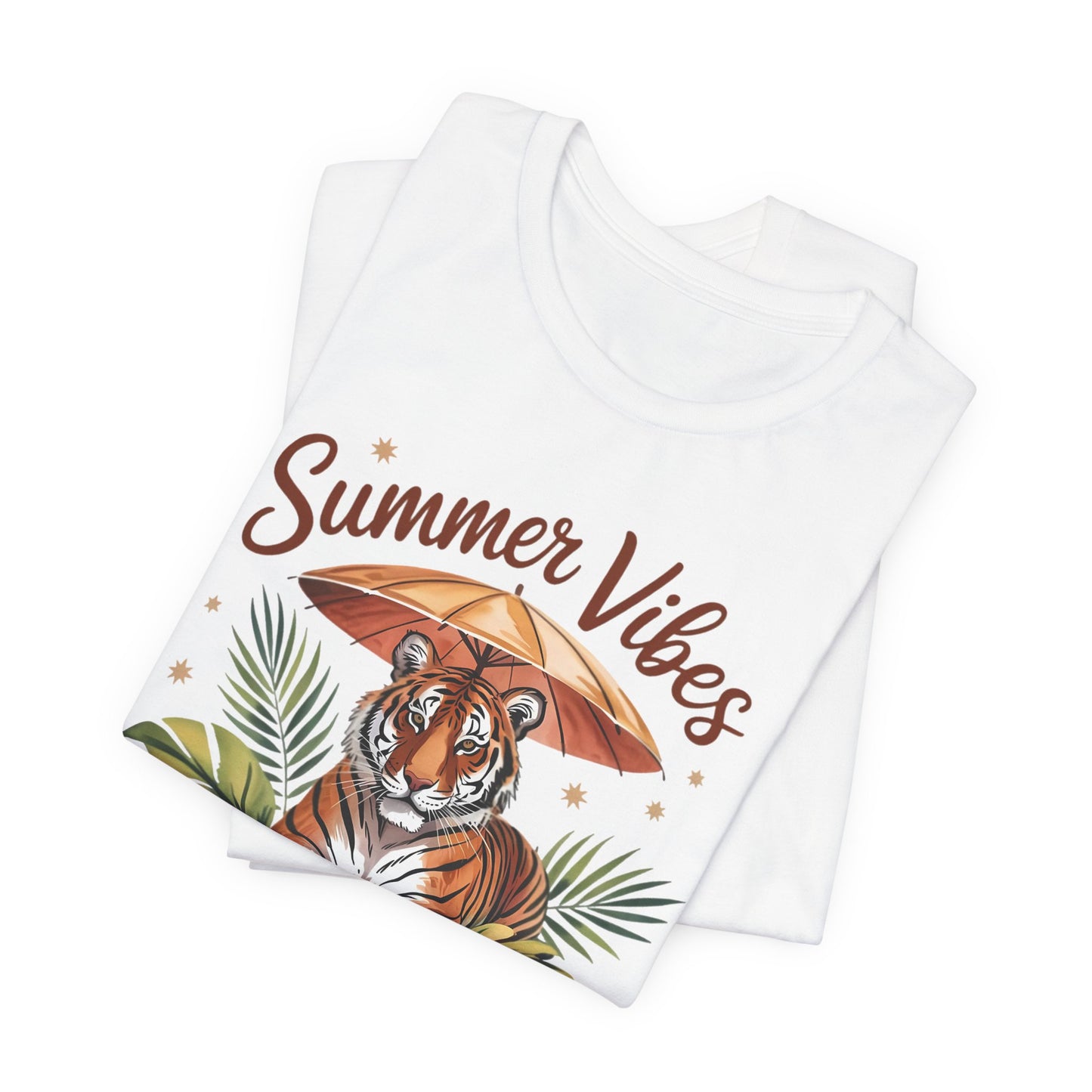 Camiseta Summer Vibes Tiger – Gráfico de palmeras de la selva con paraguas | Múltiples opciones de color