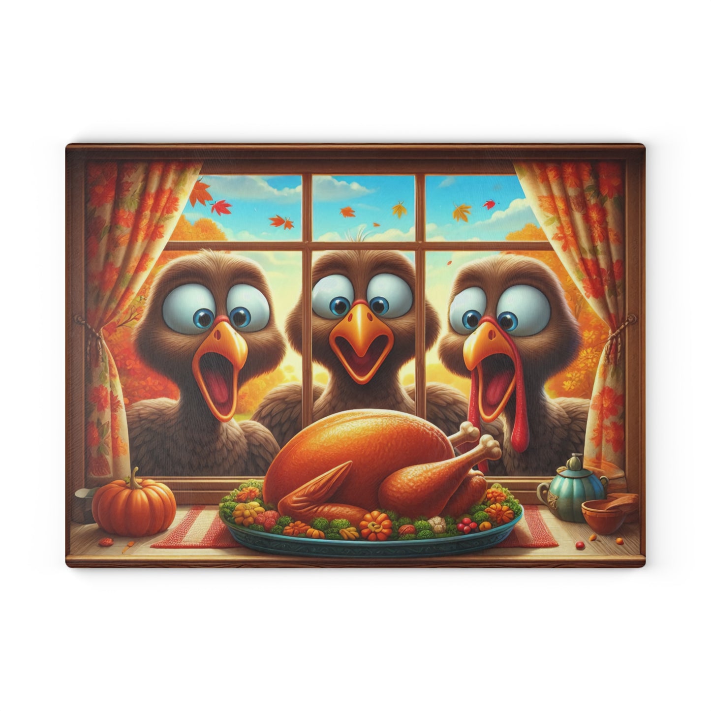 😂🦃 Funny Thanksgiving Turkeys Cutting Board – Gobble Squad at the Window