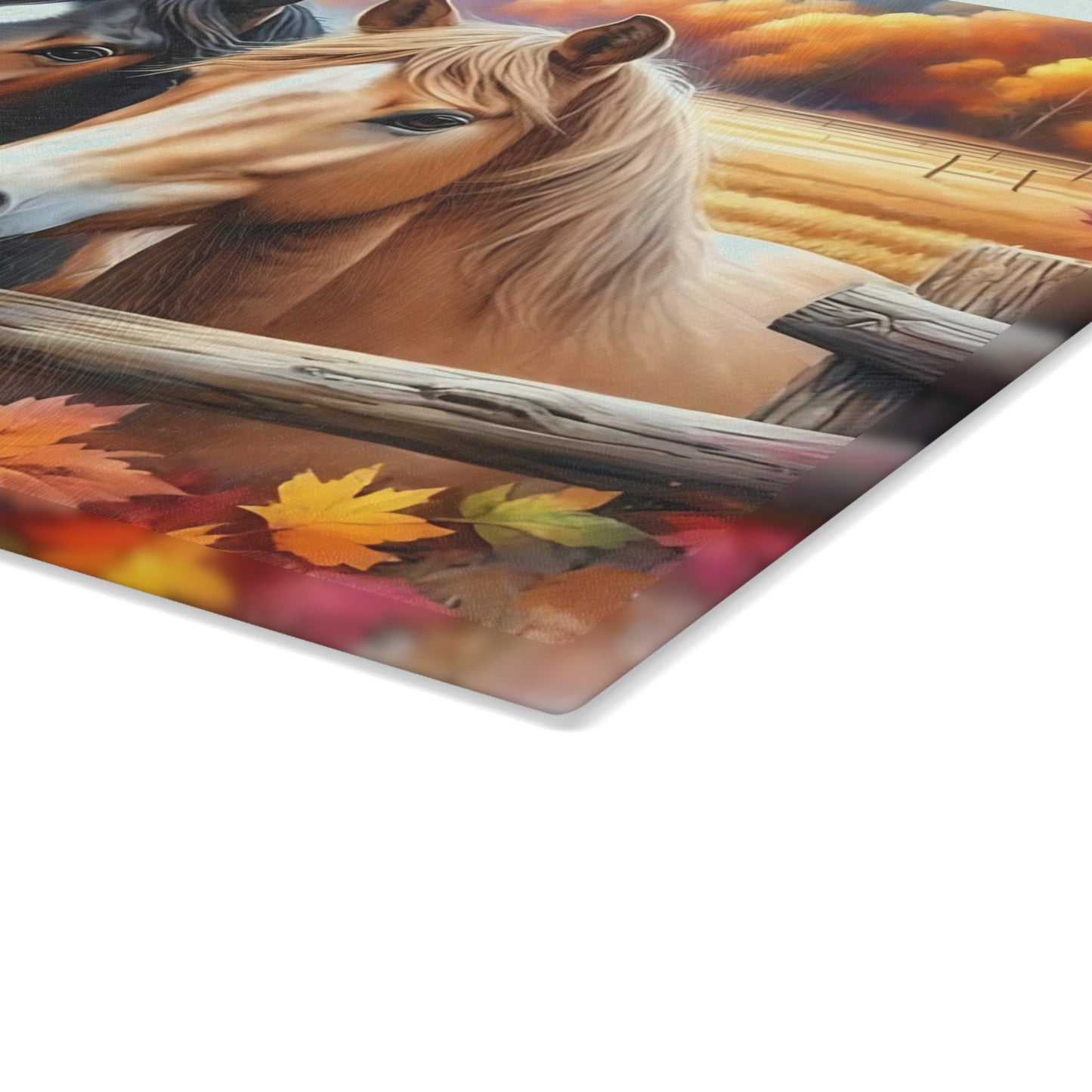 🐎🍂 Autumn Horses Glass Cutting Board – Rustic Country Charm for Your Kitchen 🍂🐎