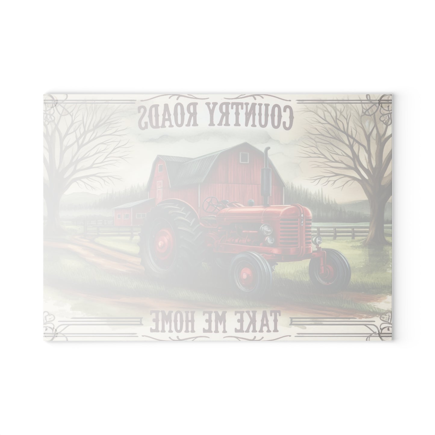 🚜🌾 Country Roads Tractor Glass Cutting Board – Rustic Farmhouse Charm for Your Kitchen 🌾🚜