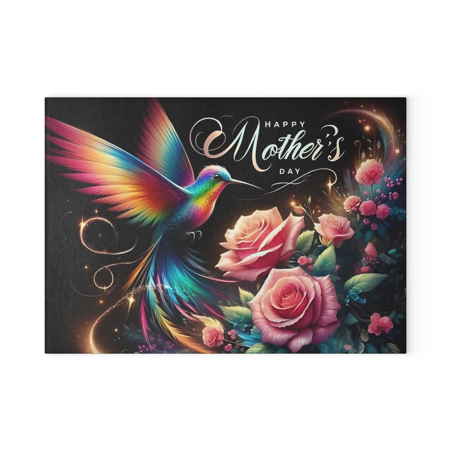Hummingbird & Roses Tempered Glass Cutting Board – Floral Kitchen Decor, Spring Gift, Mother’s Day Present