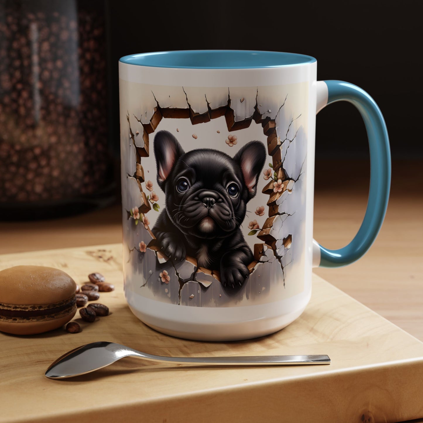 🐾☕ Black French Bulldog Puppy Accent Mug – Cute Breakthrough Pup Design ✨