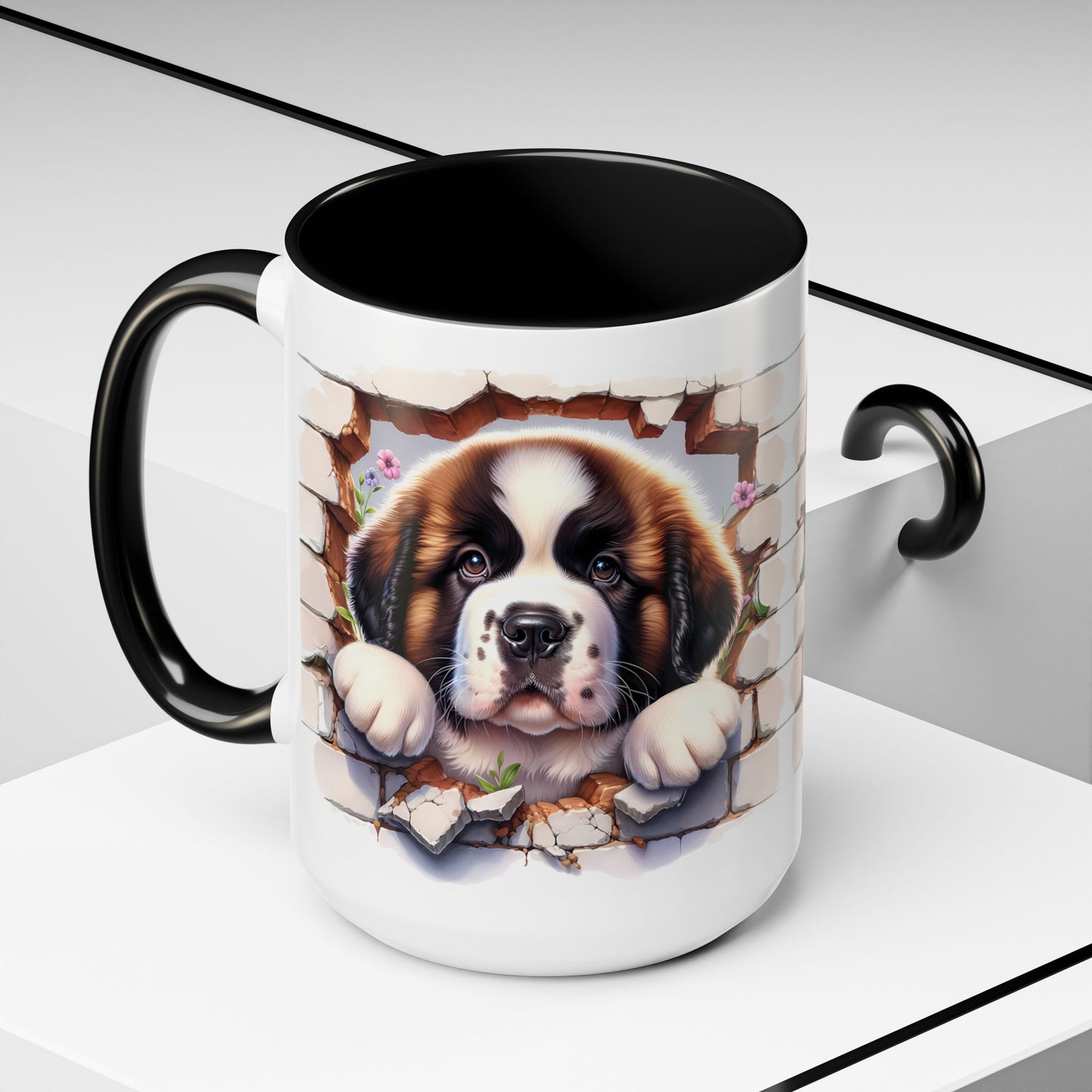 🐾☕ St. Bernard Puppy Peek Accent Mug – Gentle Giant Pup Lover Gift ✨❤️