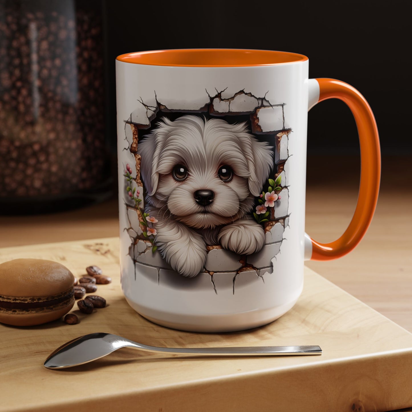 🎀🐶 Maltese Puppy Accent Mug – Cute Peek-Through Dog Design for Animal Lovers ☕💖