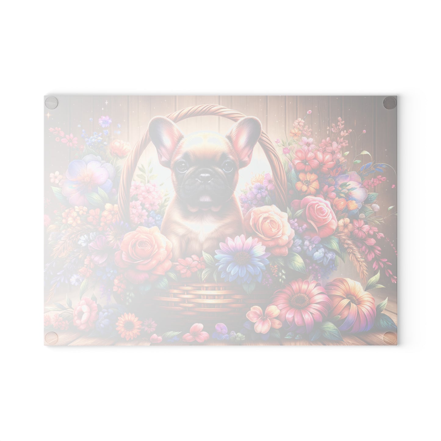 🐾 Fawn French Bulldog in Bloom Basket Cutting Board – Rustic Elegance Meets Frenchie Charm 🌼