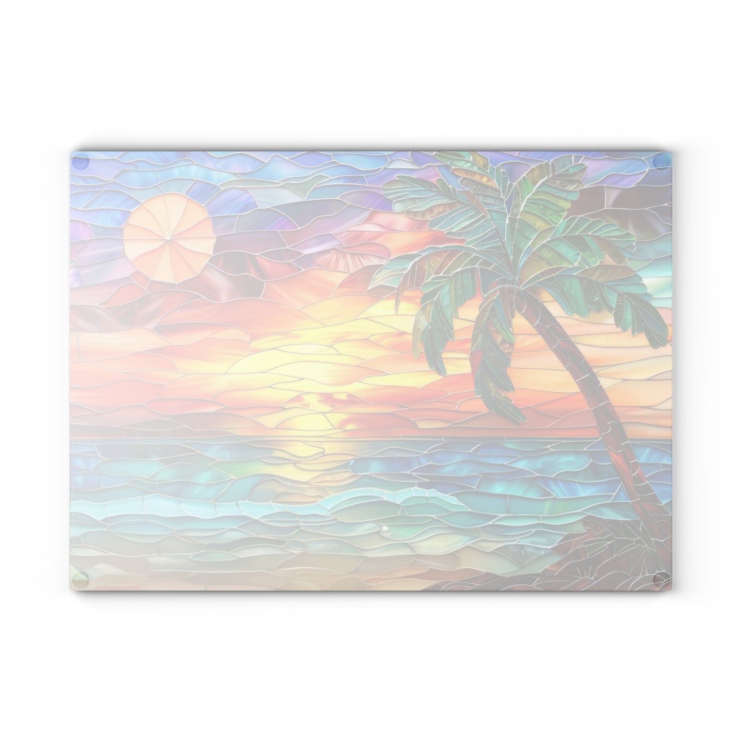 🌅🌴 Stained Glass look like Sunset Beach Cutting Board – Coastal Artistry for Your Kitchen 🌊