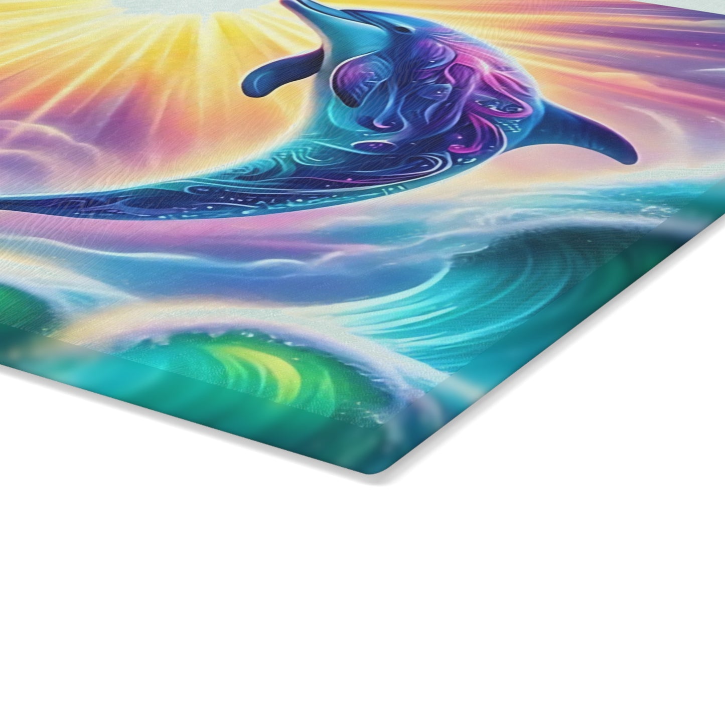 Personalized Dolphin Glass Cutting Board – Vibrant Ocean Decor, Custom Beach House Gift, Marine Life Charcuterie Board