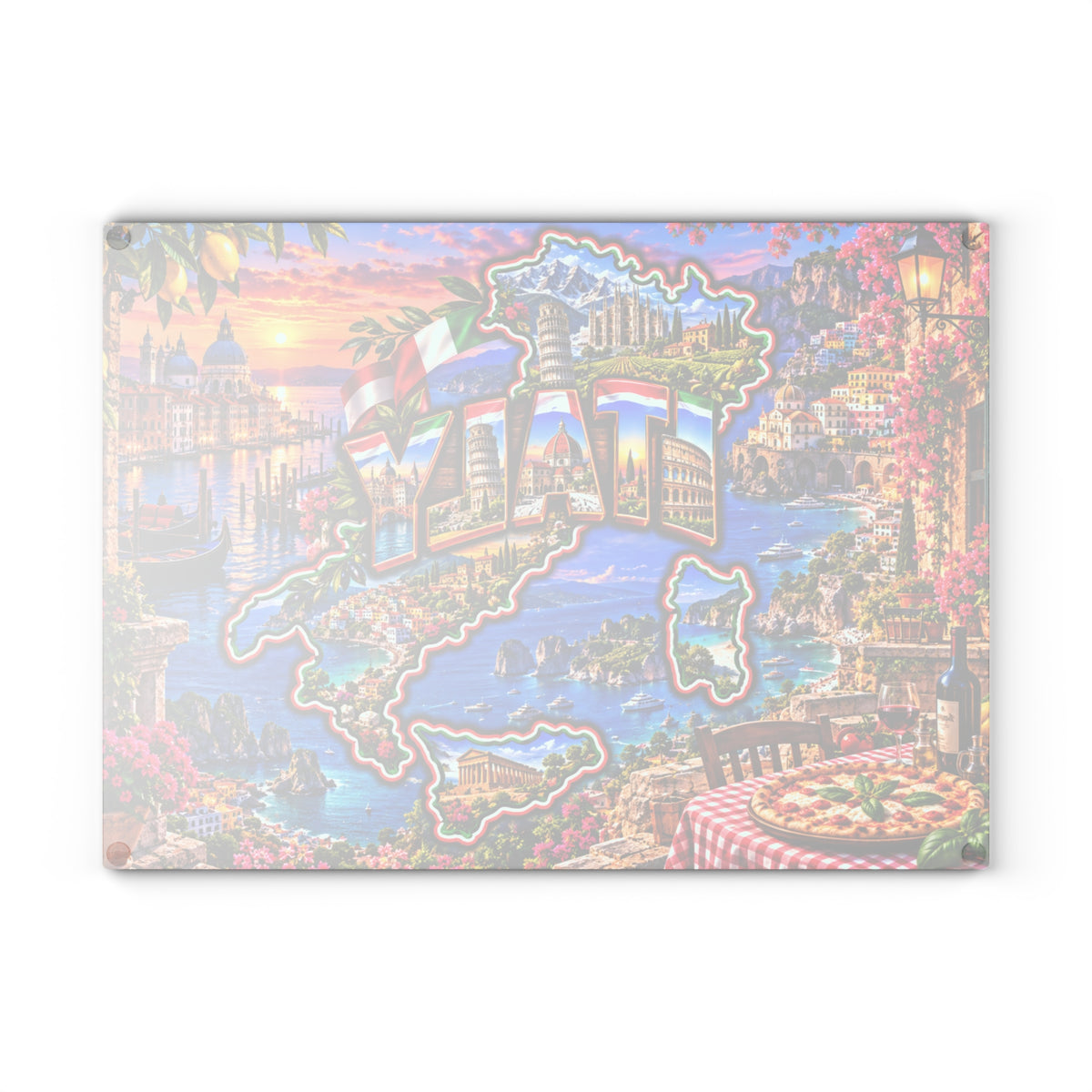 Italy Map Cutting Board – Colosseum, Leaning Tower of Pisa, Venice Canals, Amalfi Coast & Scenic Kitchen Décor