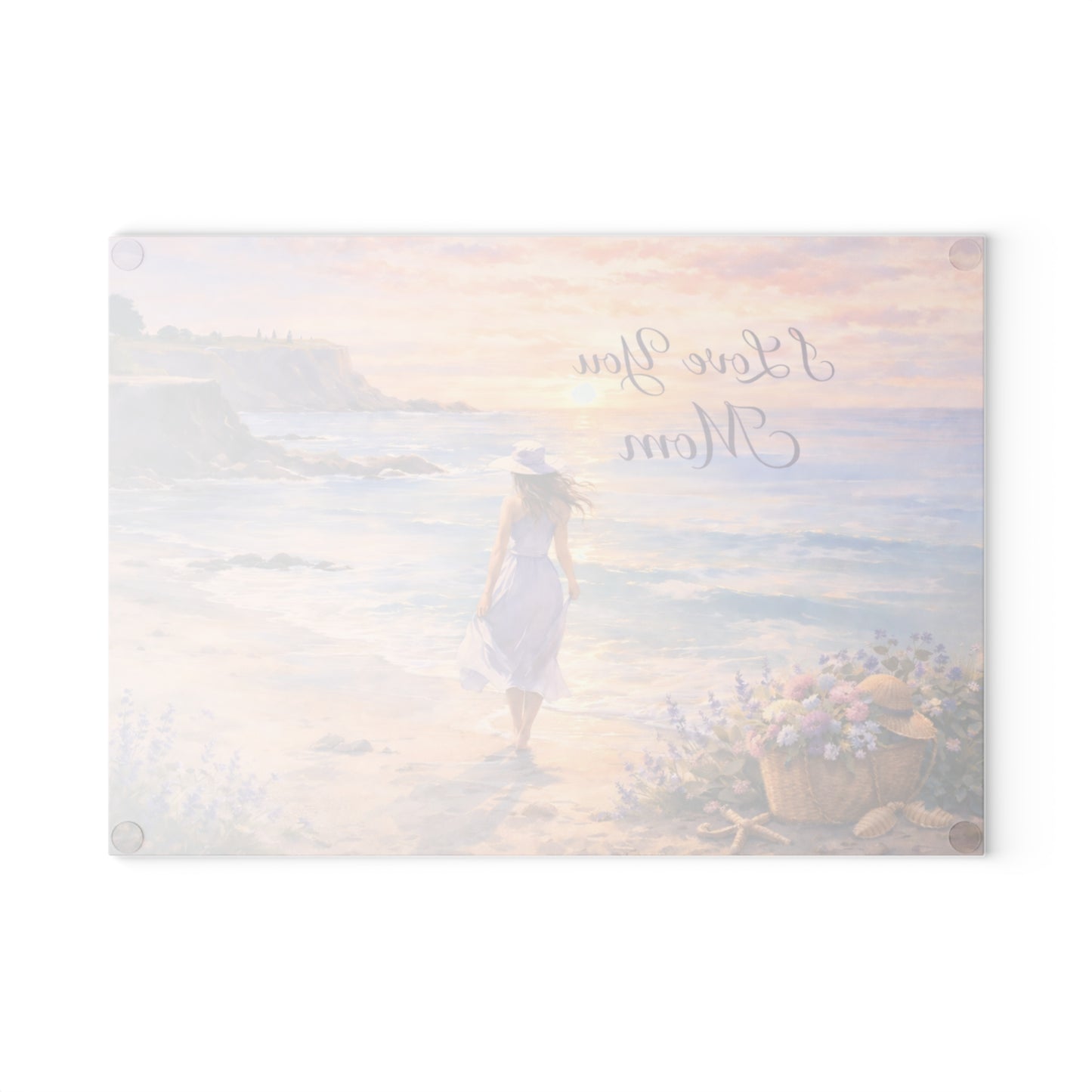 “I Love You Mom” Beach Sunset Glass Cutting Board – Mother’s Day Gift for Mom