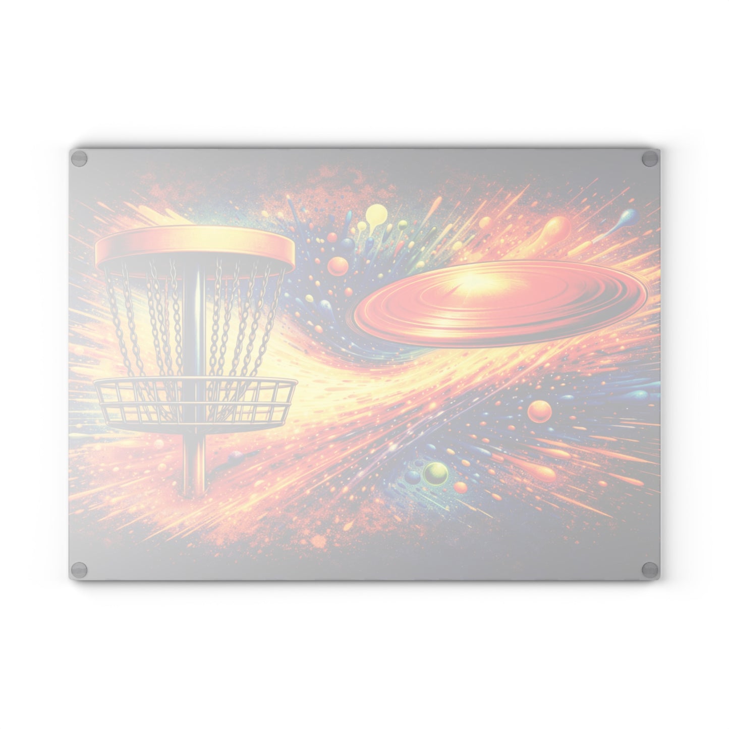 Disc Golf Power Shot Glass Cutting Board – Bold Color Splash Sports Artwork