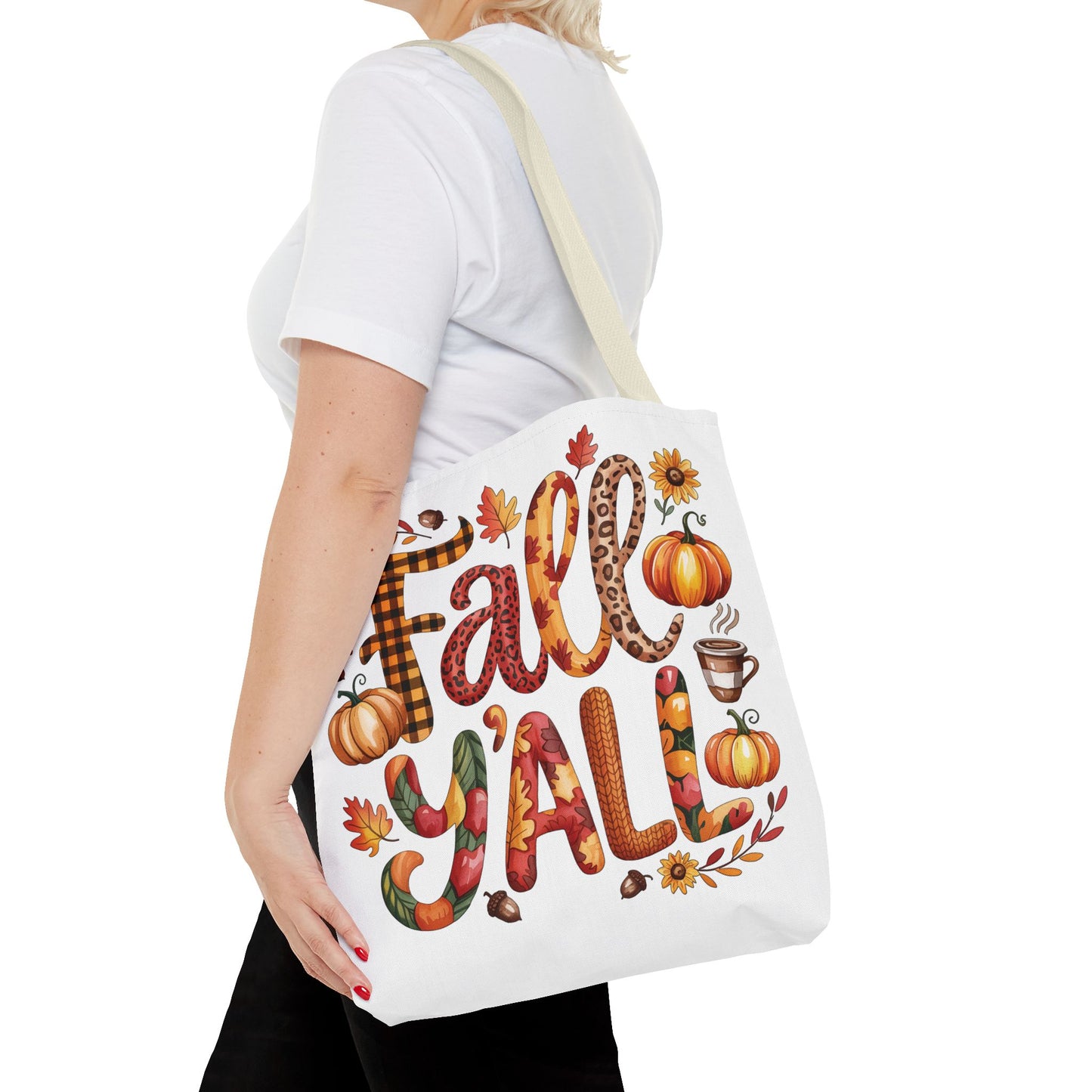 🎃 Fall Y’all Tote Bag – Bold Prints, Cozy Coffee & Pumpkin Cheer 🍂