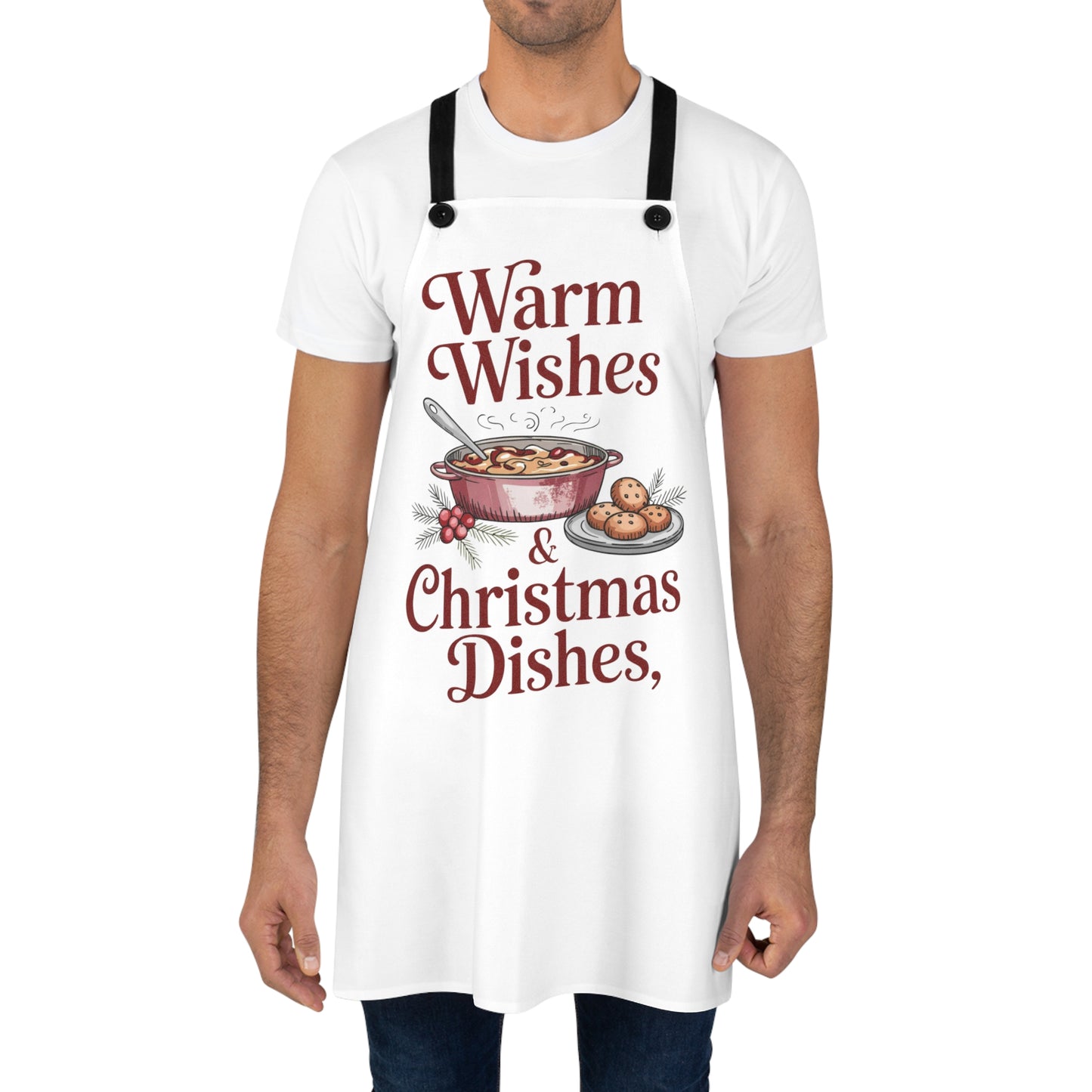 🥣🎄 Warm Wishes & Christmas Dishes Apron – Cozy Holiday Kitchen Helper