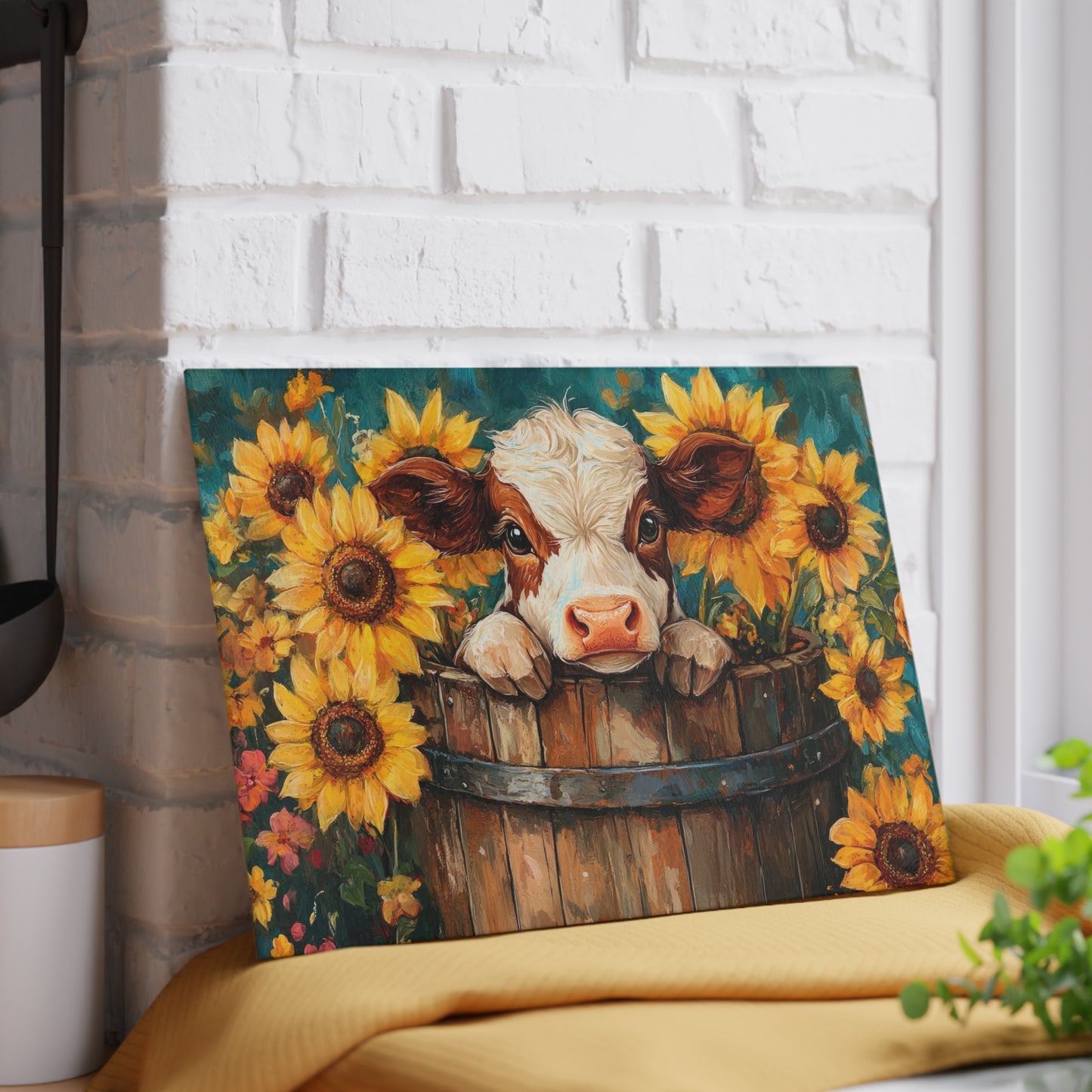 🌻🐄 Rustic Sunflower Calf Cutting Board – Country Charm Meets Timeless Elegance 🌾✨