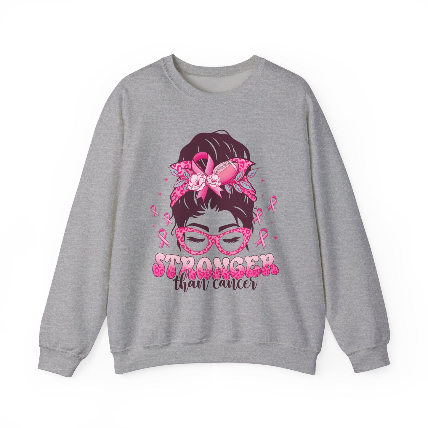 💪🎀 Stronger Than Cancer Sweatshirt – Bold Leopard Print Breast Cancer Awareness Crewneck