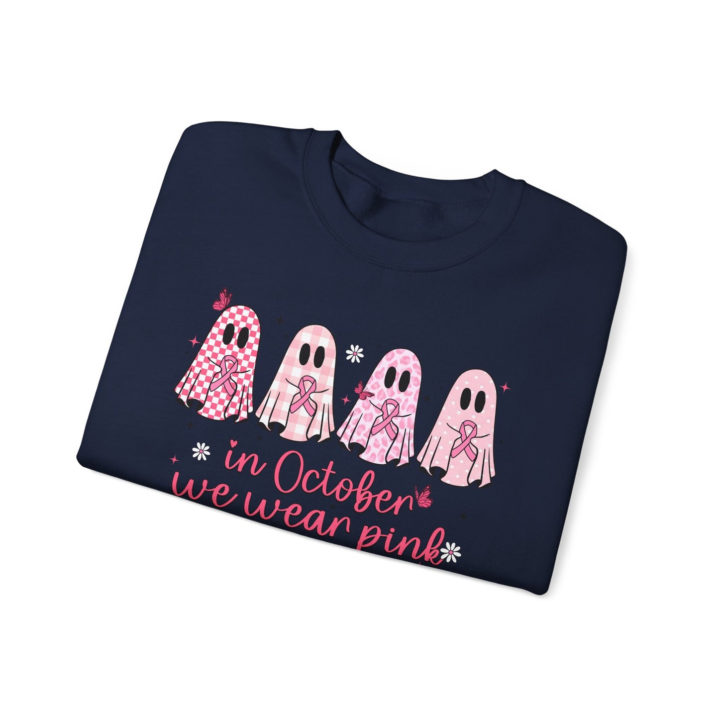 🎀👻 In October We Wear Pink Sweatshirt – Breast Cancer Awareness Halloween Ghosts