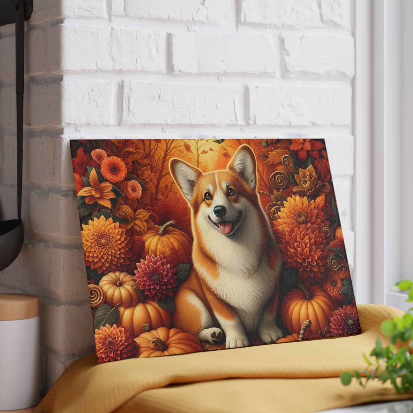 🍂🐾 Autumn Corgi Cutting Board – Cozy Fall Vibes for Your Kitchen 🎃