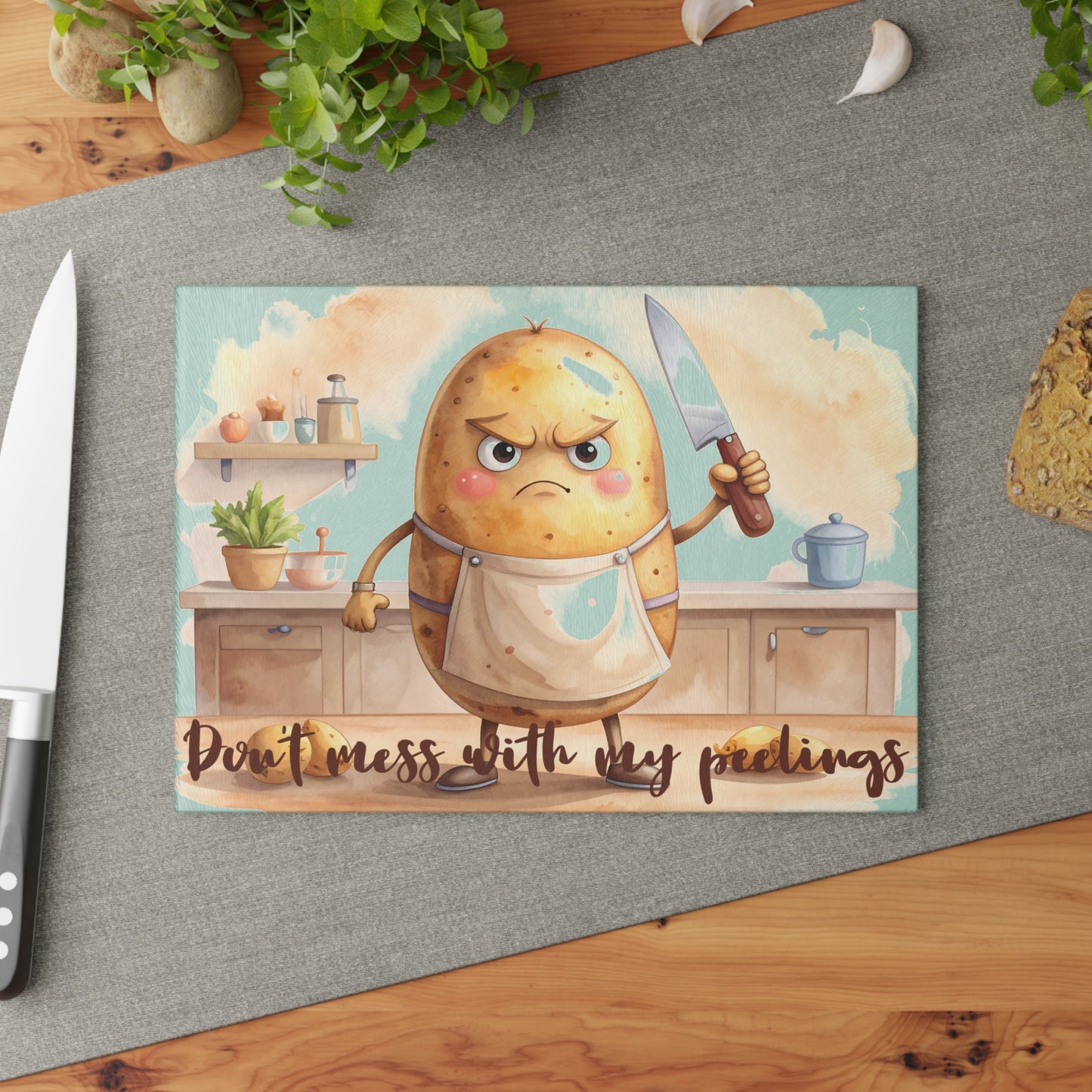 🥔 Don’t Mess With My Peelings – Funny Potato Cutting Board