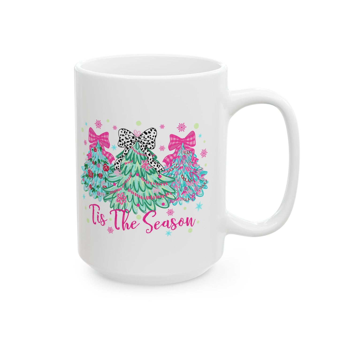 🎀🌲 ‘Tis the Season Mug – Pink Bows, Leopard Accents & Christmas Cheer 💖☕