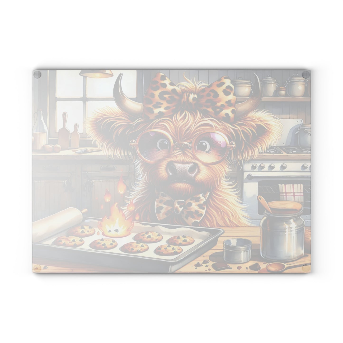 🐮🔥 Rustic Cow Art Glass Cutting Board – Country Charm for Your Kitchen