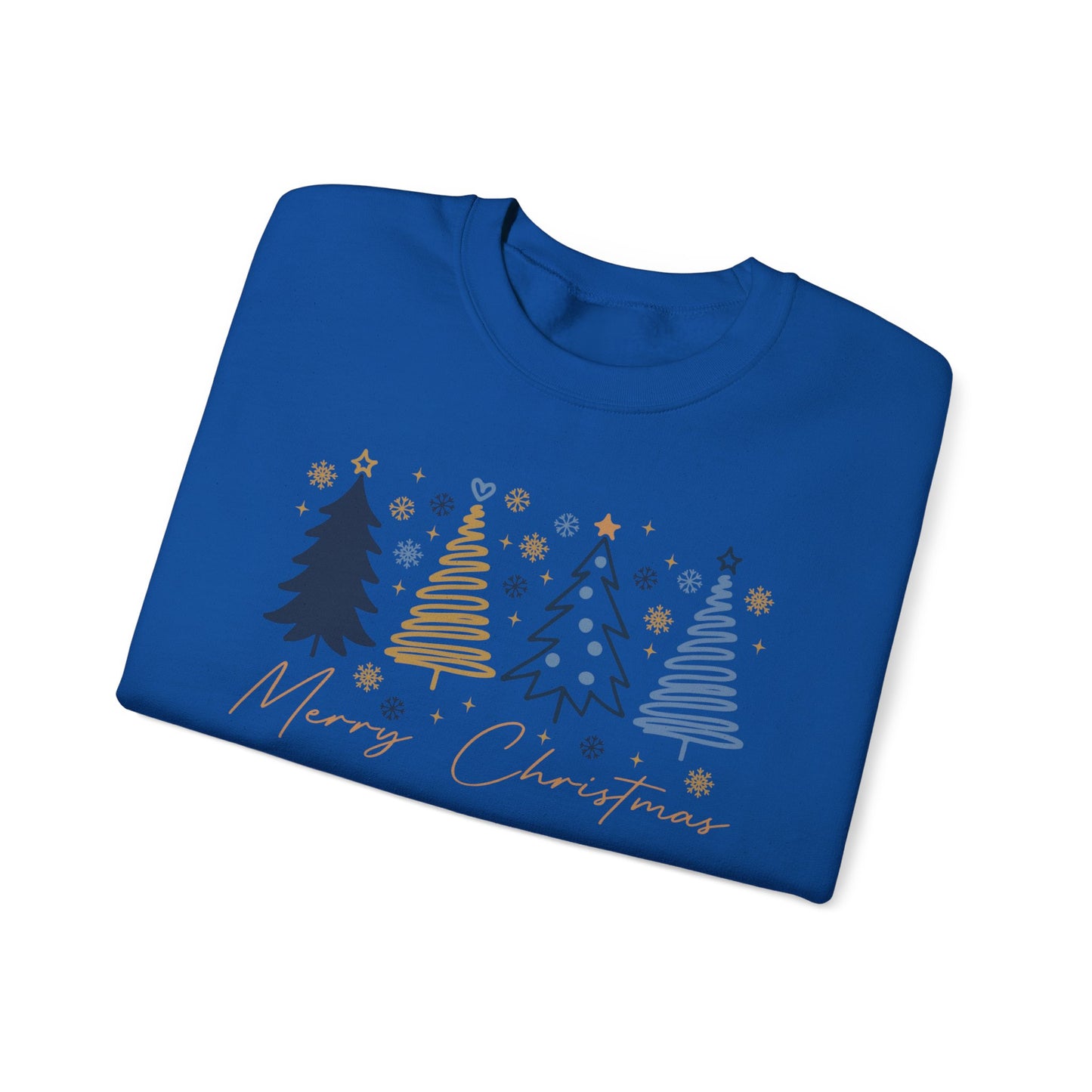🎄✨ Merry Christmas Sweatshirt – Modern Navy & Gold Holiday Trees ❄️⭐