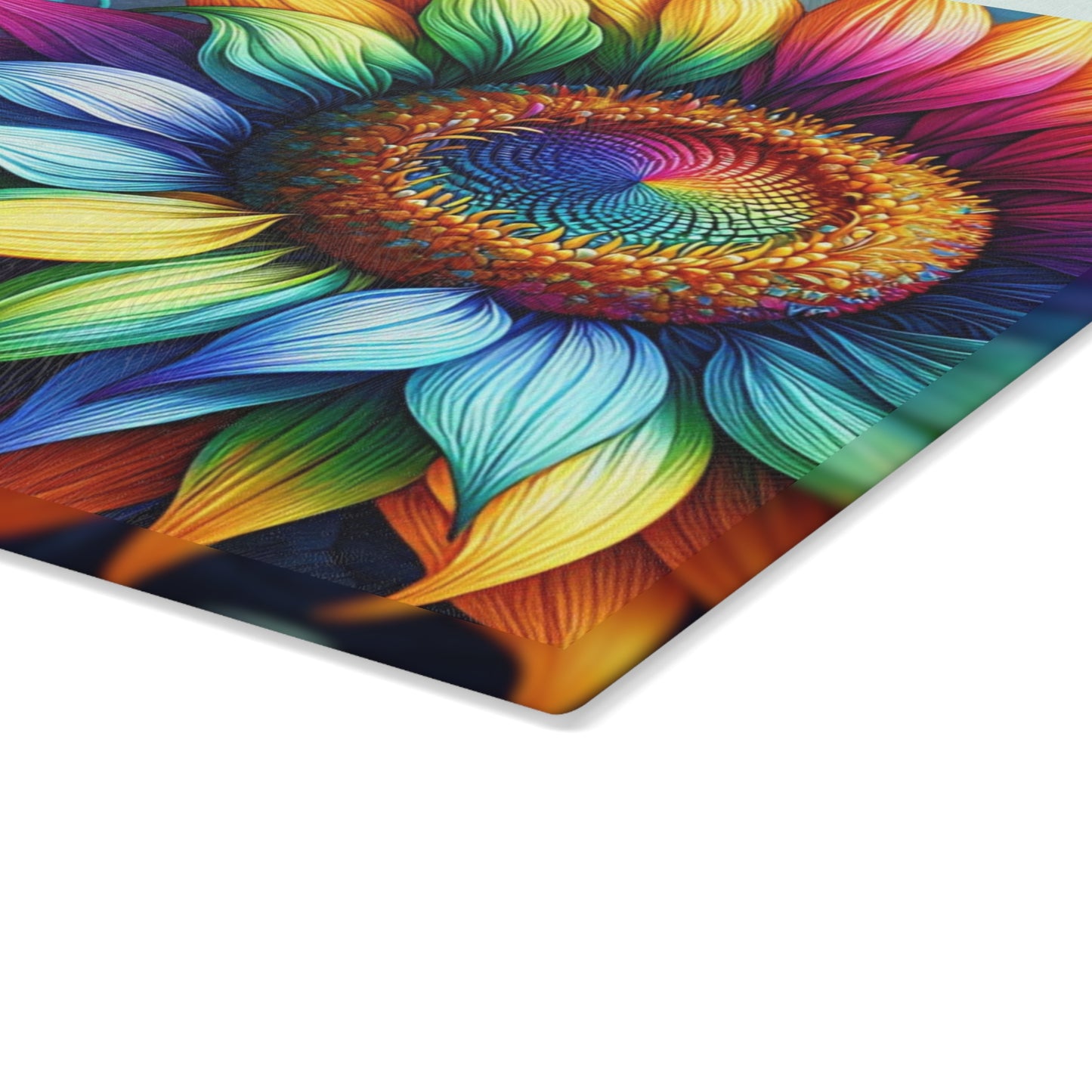 Rainbow Sunflower Glass Cutting Board – Colorful Farmhouse Kitchen Decor