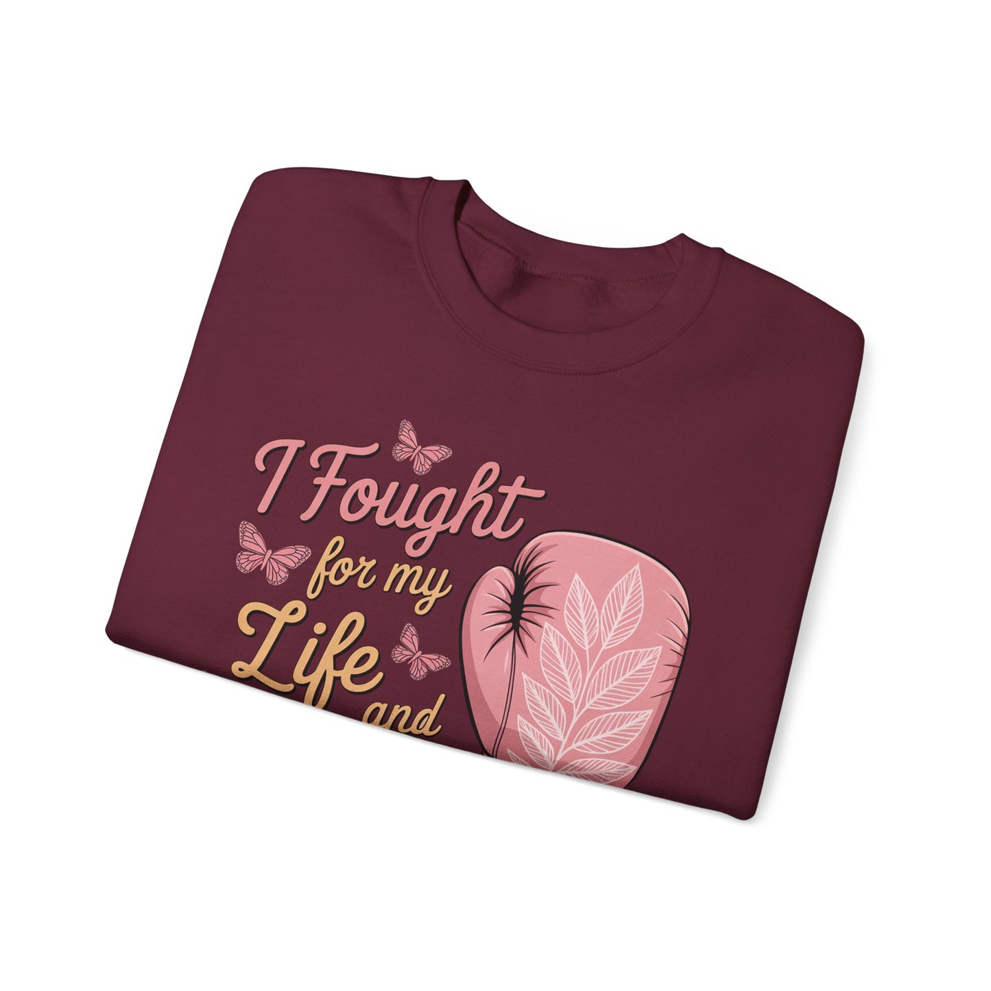 🥊🦋 I Fought for My Life and I Won Sweatshirt – Breast Cancer Survivor Crewneck