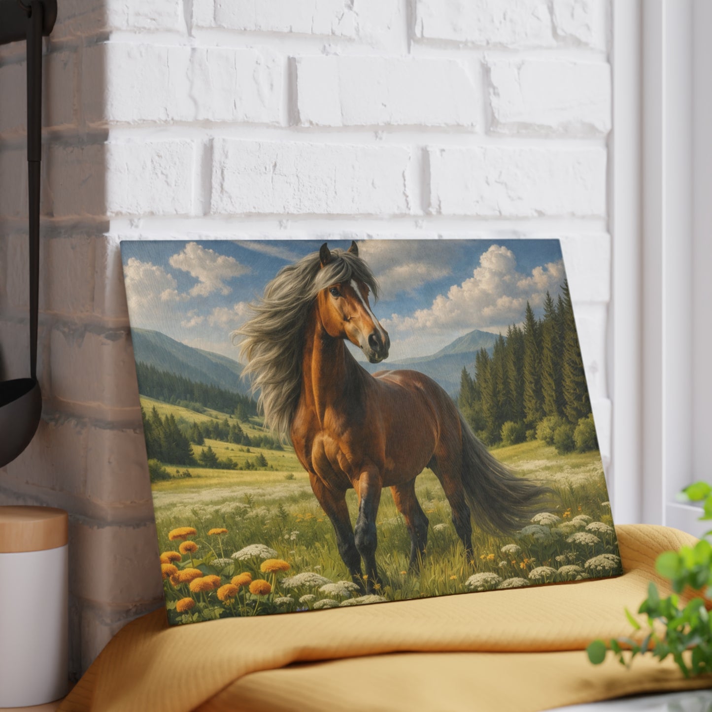 Majestic Horse in Mountain Meadow Glass Cutting Board – Western Farmhouse Horse Lover Kitchen Decor