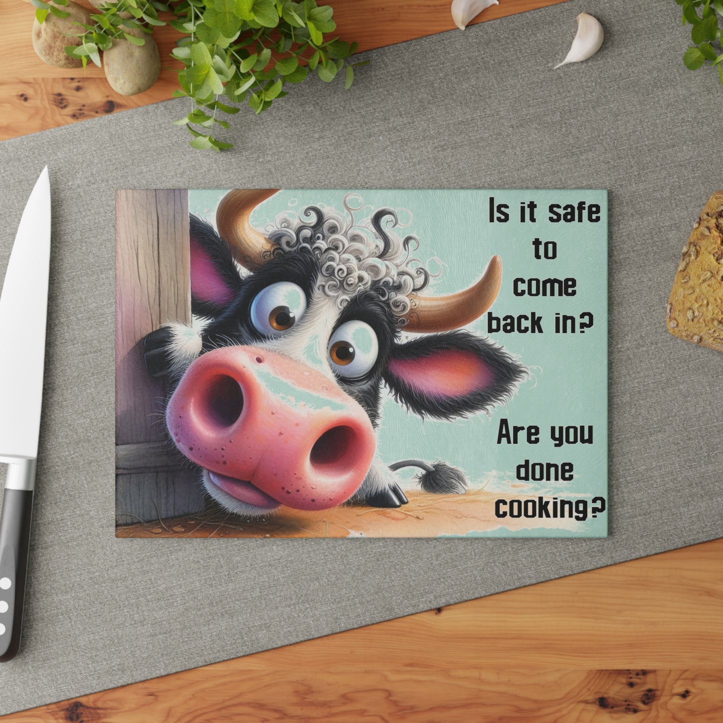 Are You Done Cooking Glass Cutting Board – Funny Cow Kitchen Art Display