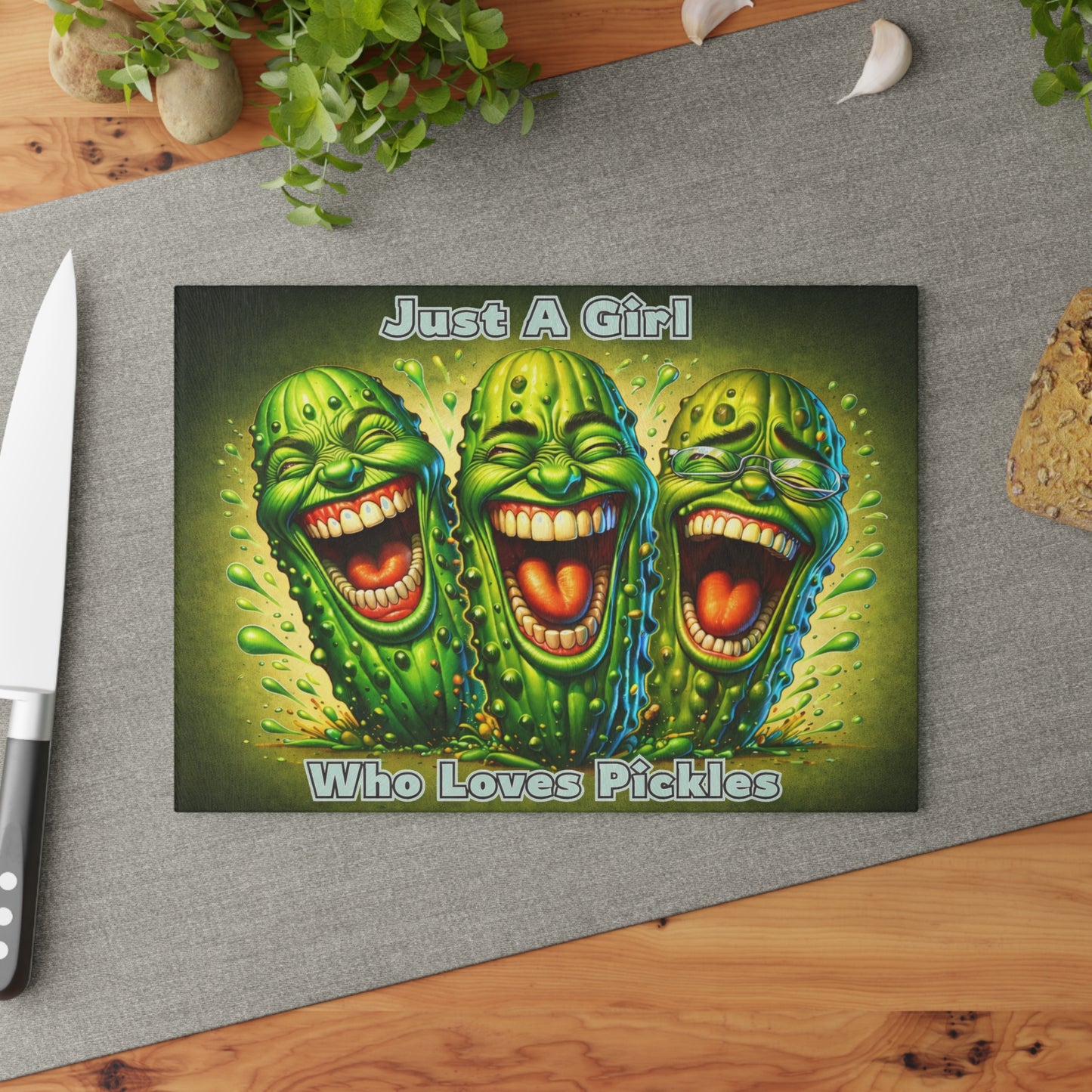 Just a Girl Who Loves Pickles Glass Cutting Board – Funny Pickle Kitchen Decor