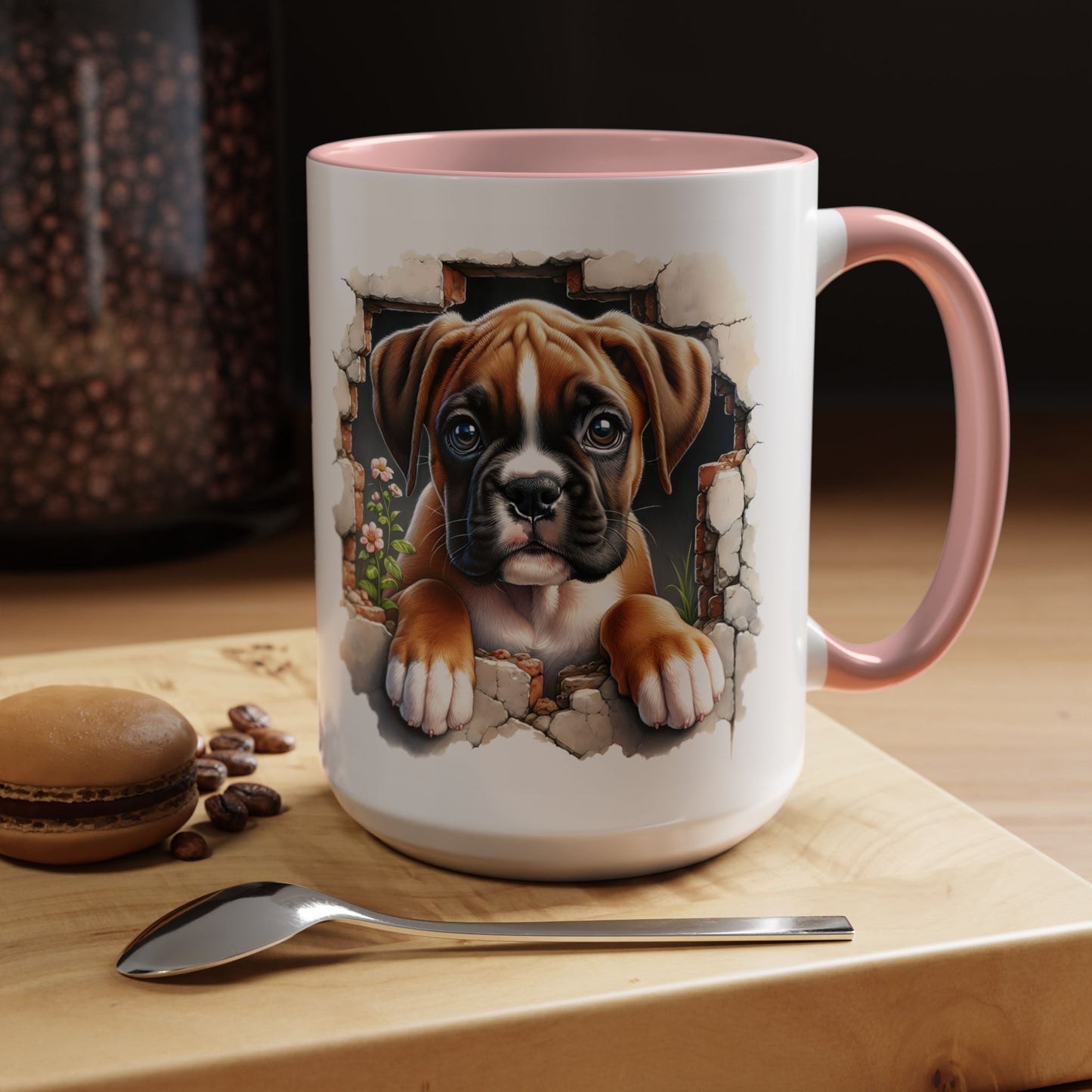 🐶☕ Boxer Puppy Peek Accent Mug – Adorable Dog Lover Gift ✨💛