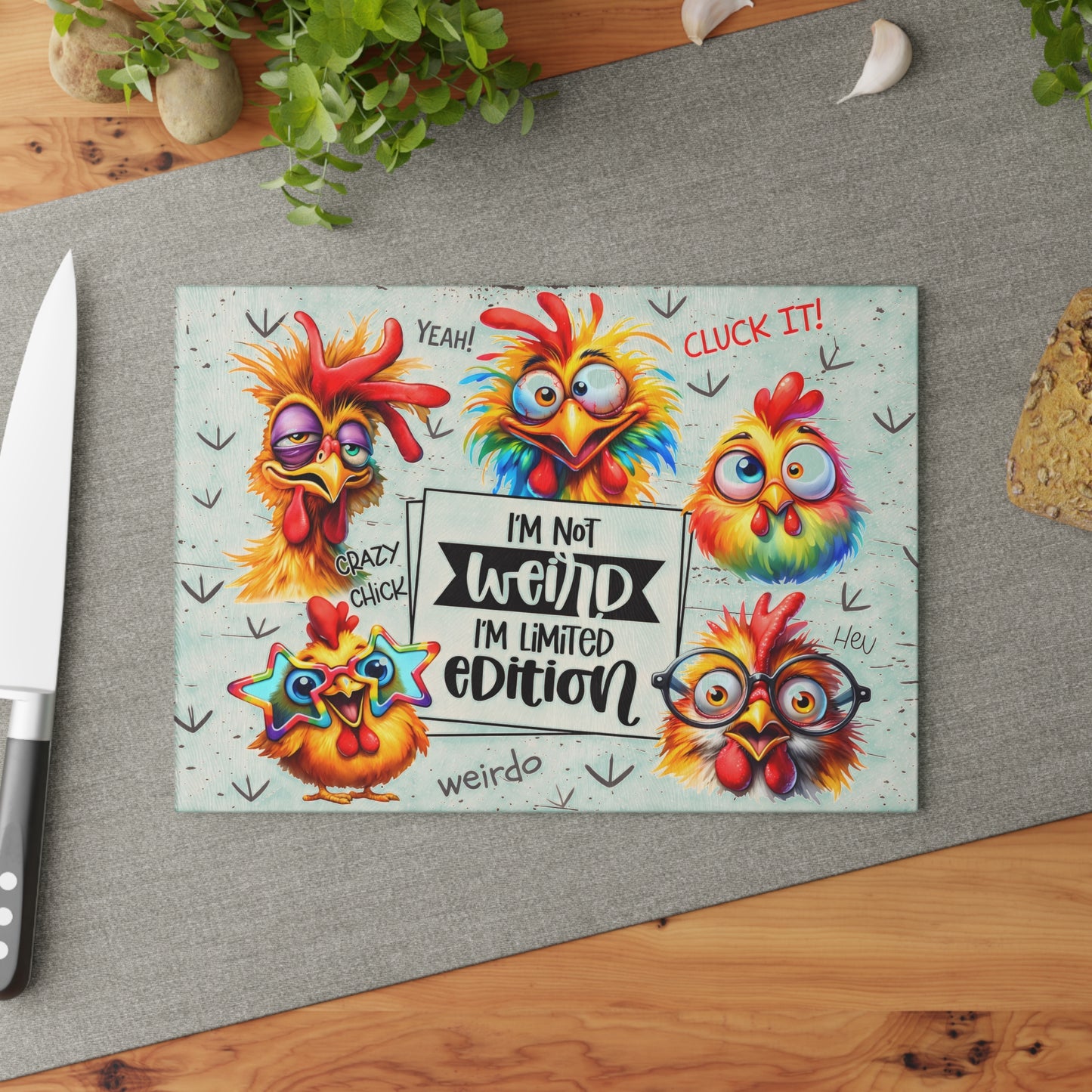 Funny Chicken Glass Cutting Board – I’m Not Weird Limited Edition Kitchen Decor