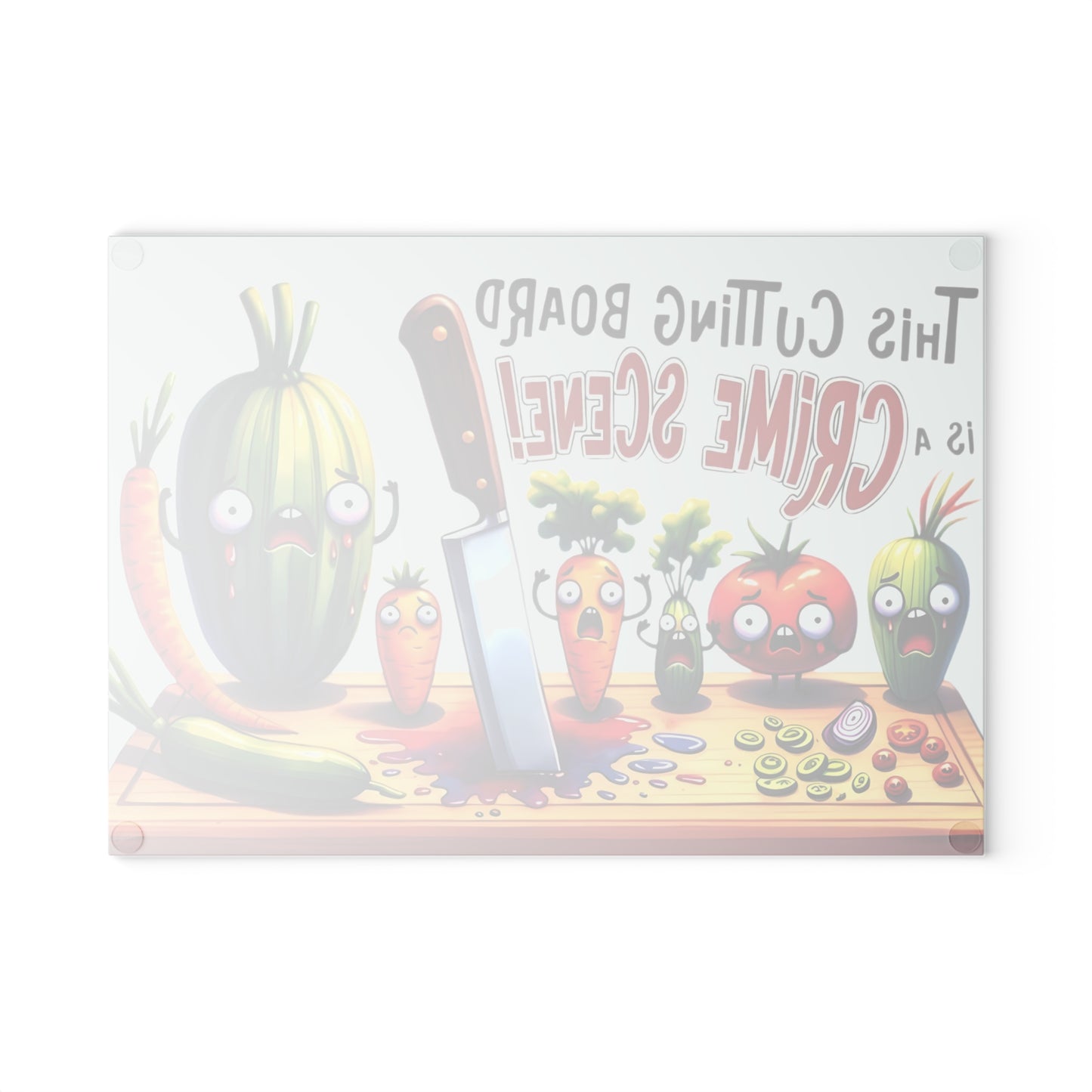 Tabla de cortar de vidrio para escena del crimen en la cocina: ¡Vegetales gritones y estilo asesino!