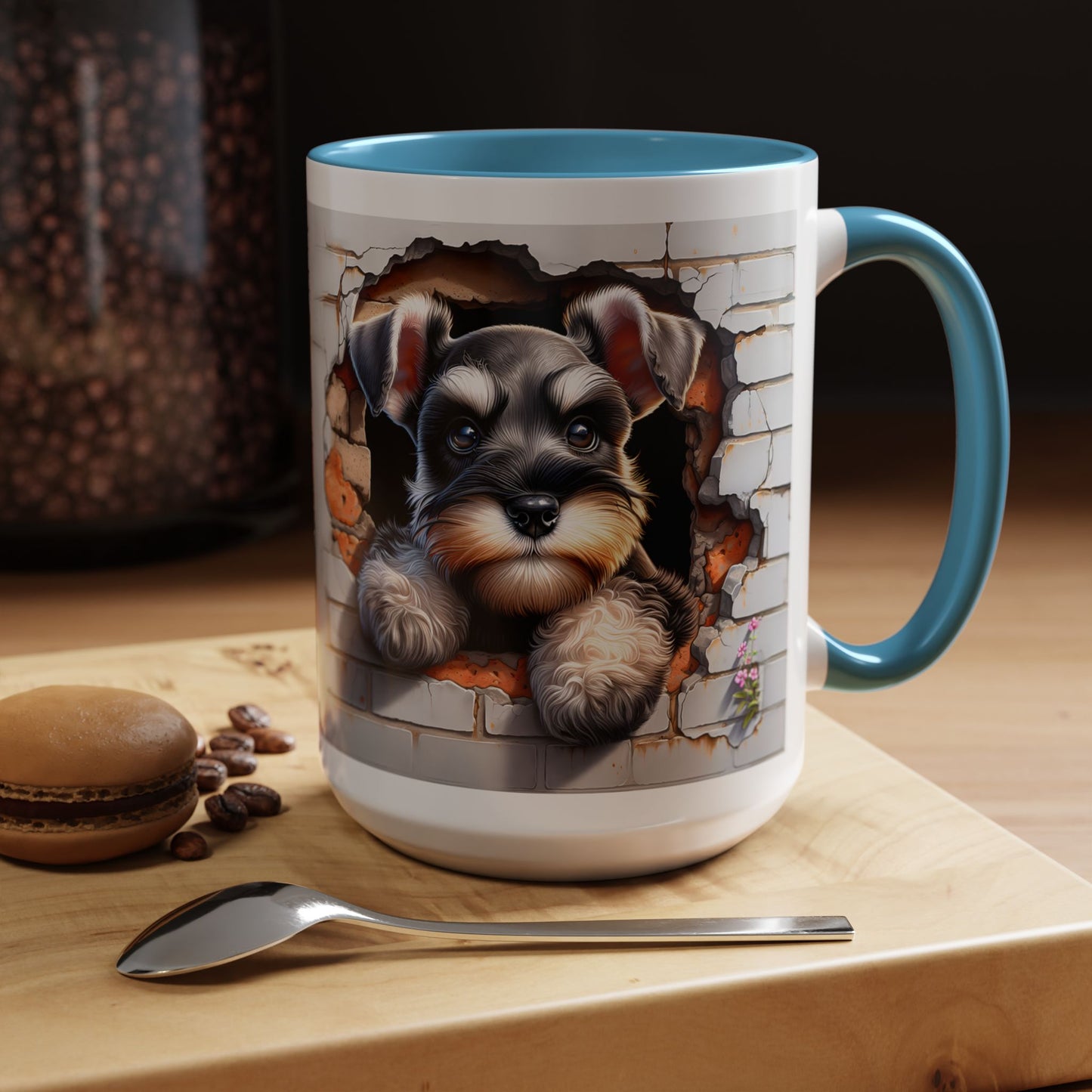 🎀🐶 Schnauzer Puppy Accent Mug – Cute Peek-Through Dog Design for Animal Lovers ☕💖
