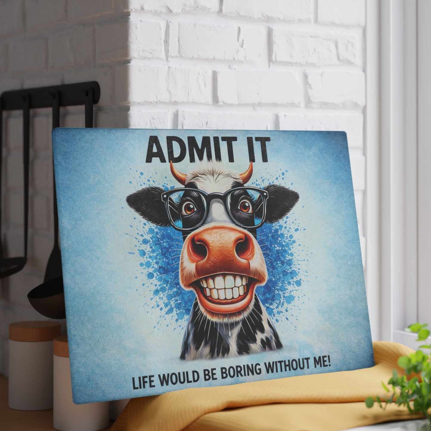 Admit It Cow Glass Cutting Board – Funny Farm Animal Kitchen Decor