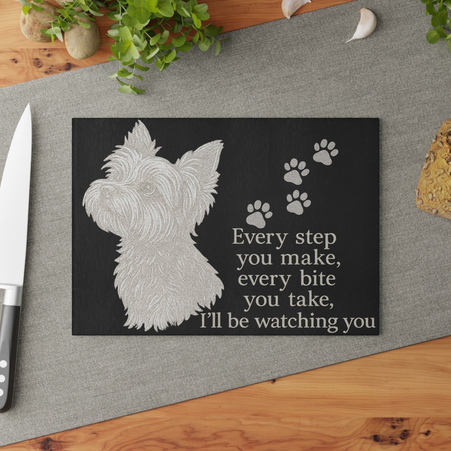 🐾👀 Yorkie Watching You Cutting Board – Playful Pup Charm for Your Kitchen 🍴✨