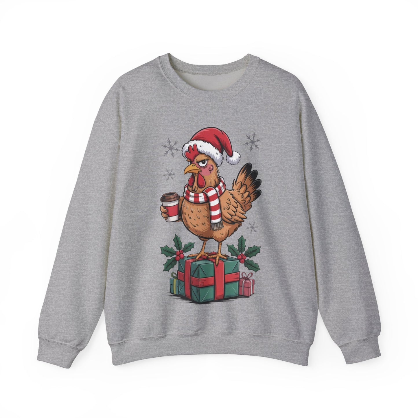 🎄 Grumpy Christmas Chicken Sweatshirt – Funny Holiday Coffee Lover Crewneck