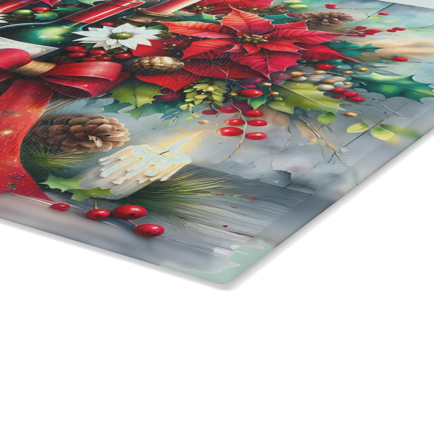 🎁🍷 “Poinsettias & Pinot” Glass Cutting Board – Festive Floral Wine Scene for Your Holiday Kitchen