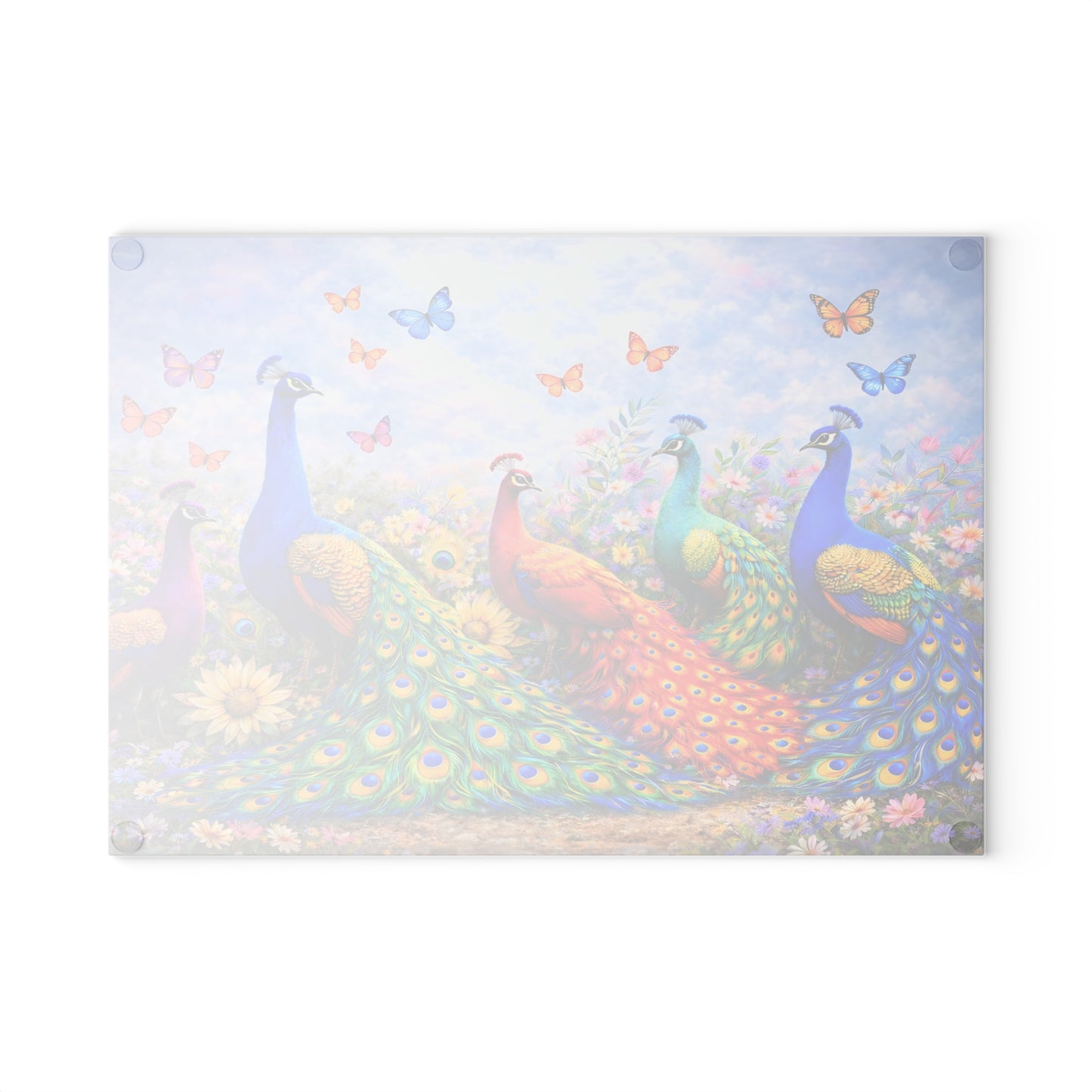 Peacock Glass Cutting Board – Elegant Nature-Inspired Kitchen Accent