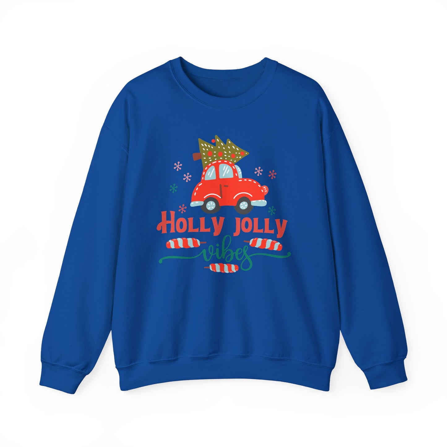 🎄🚗 Holly Jolly Vibes Crewneck – Cute Red Car & Tree Graphic