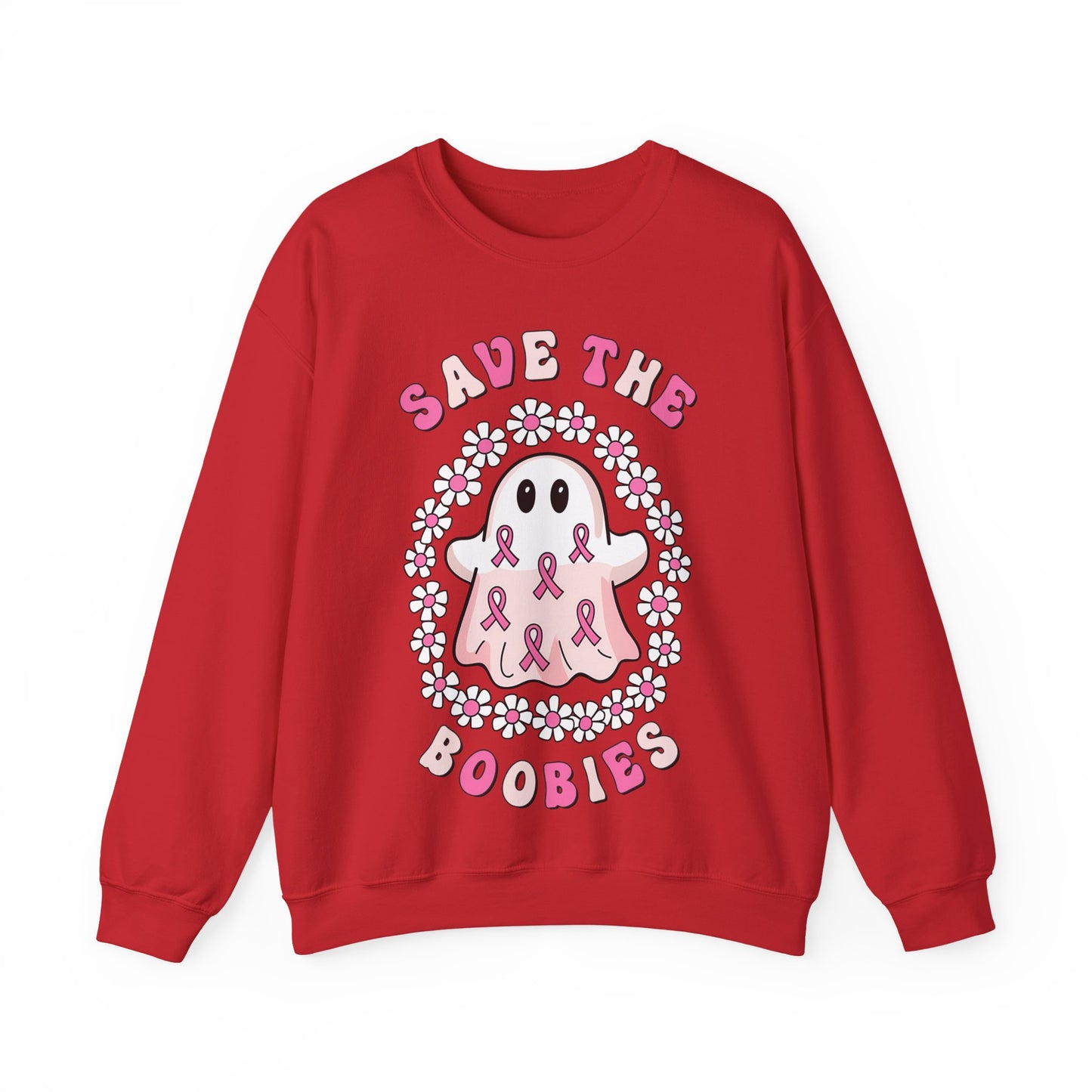 👻🎀 Save the Boobies Ghost Sweatshirt – Cute Breast Cancer Awareness Crewneck