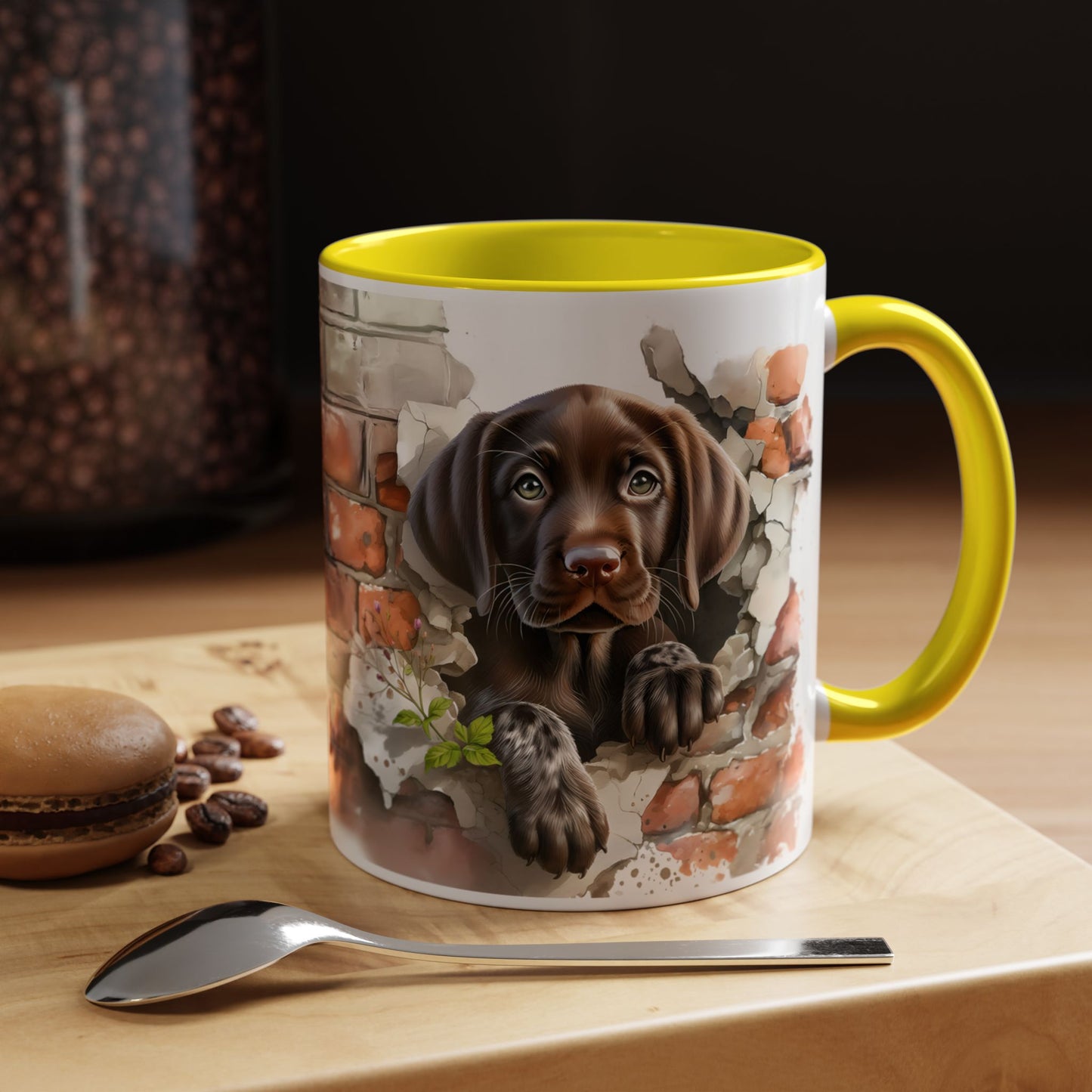 🐶🍫 Chocolate Lab Puppy Accent Mug – Sweet Brown Pup Coffee Cup ☕💛