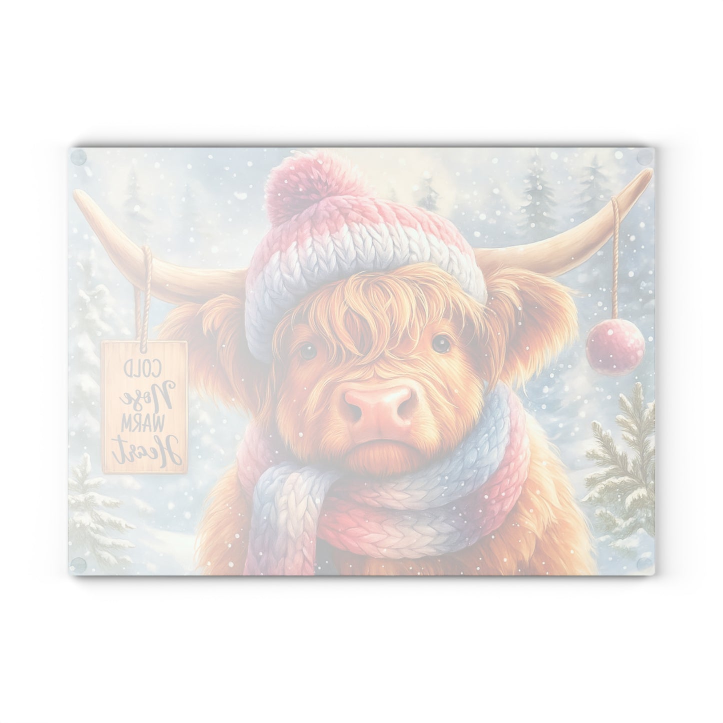 🐮❄️ “Cold Nose, Warm Heart” Tempered Glass Board – Cozy Highland Winter Vibes