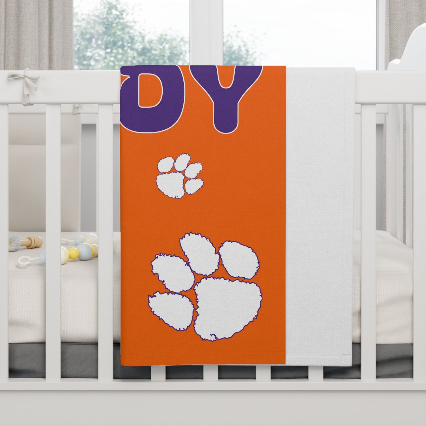 🧡💜 Personalized Puppy Paw Print Name Baby Blanket – Ultra-Soft Fleece 30″×40″