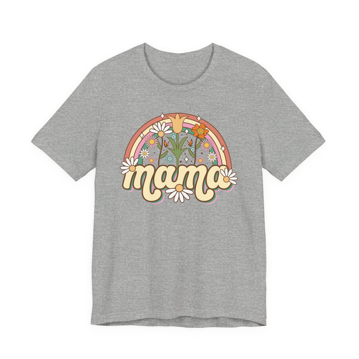 🌼🌈 Retro Floral Mama T-Shirt – Boho Rainbow Graphic Tee for Moms 🌻✨