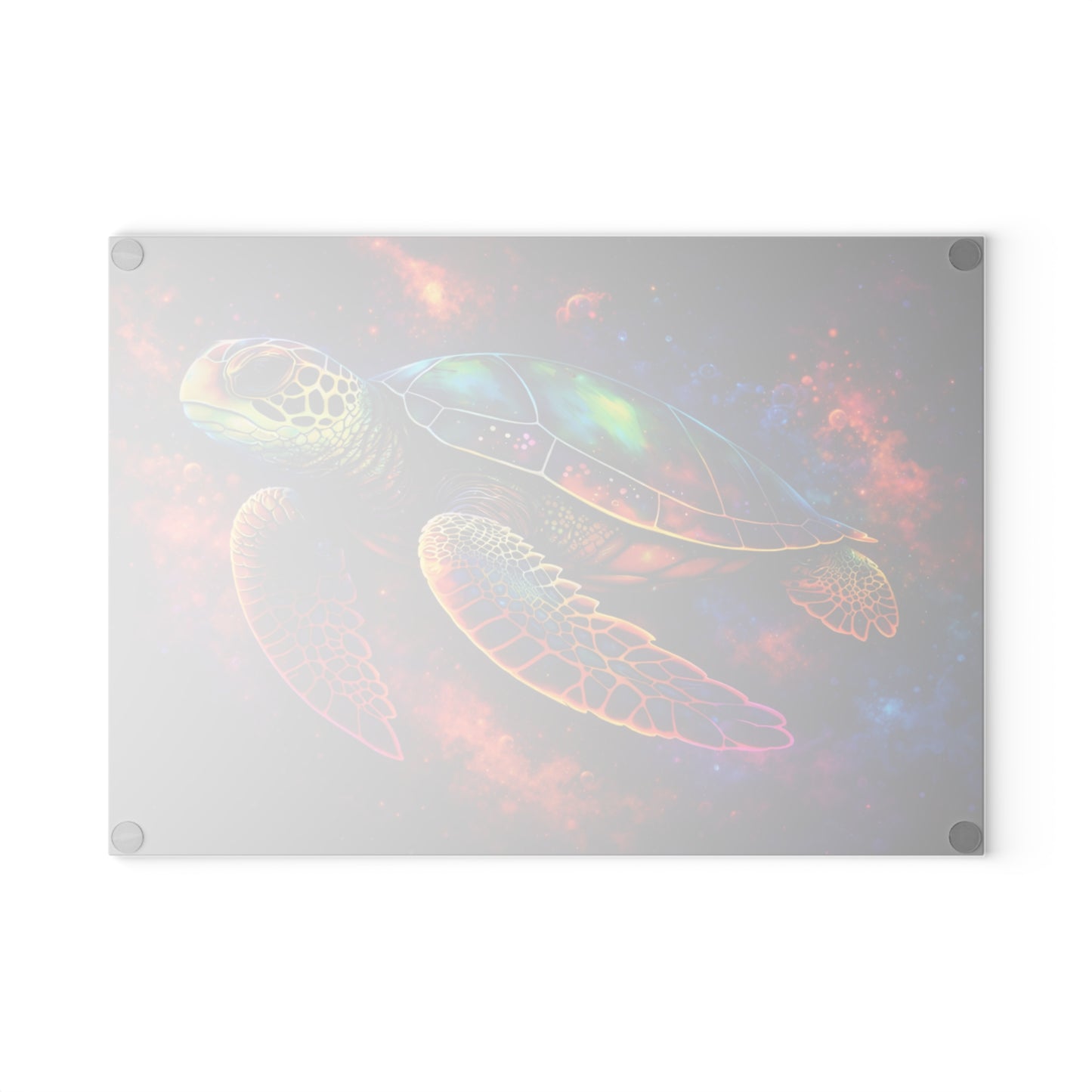 Cosmic Journey Glass Cutting Board – Vibrant Space Turtle Artwork
