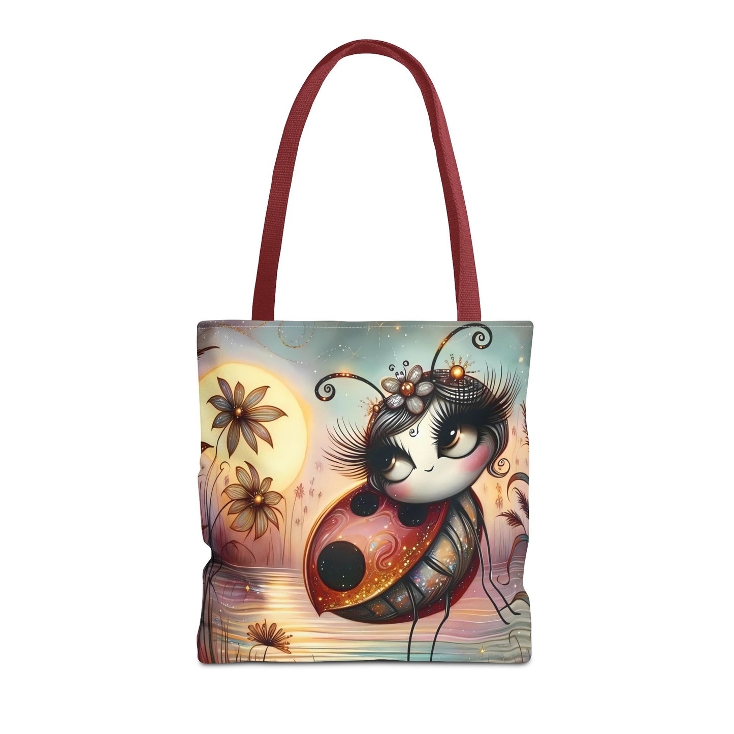 🐞 Mariquita sobre una flor junto al lago – Bolsa de tela inspirada en la naturaleza