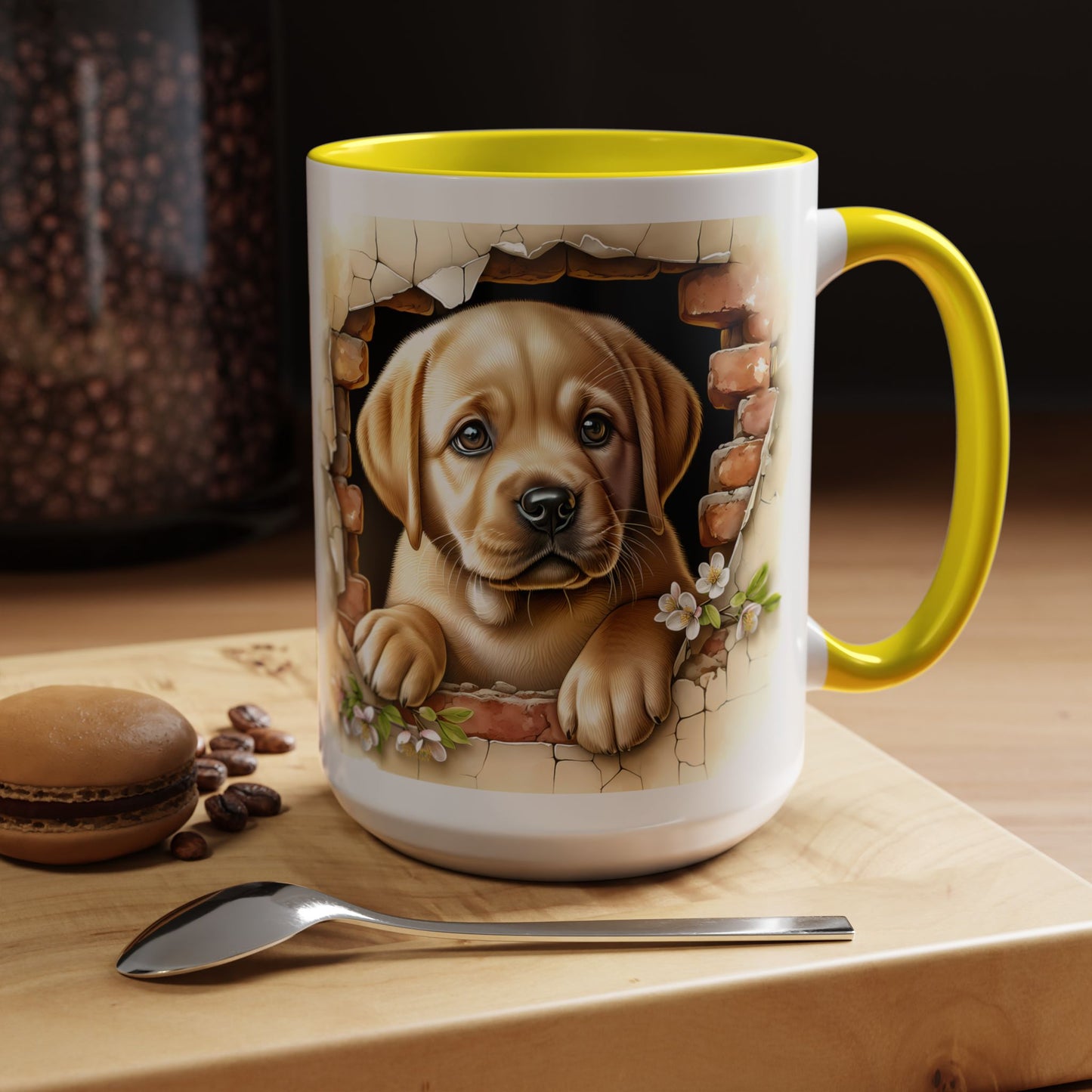 🐶☕ Labrador Puppy Peek Accent Mug – Sweet Yellow Lab Lover Gift ✨💛