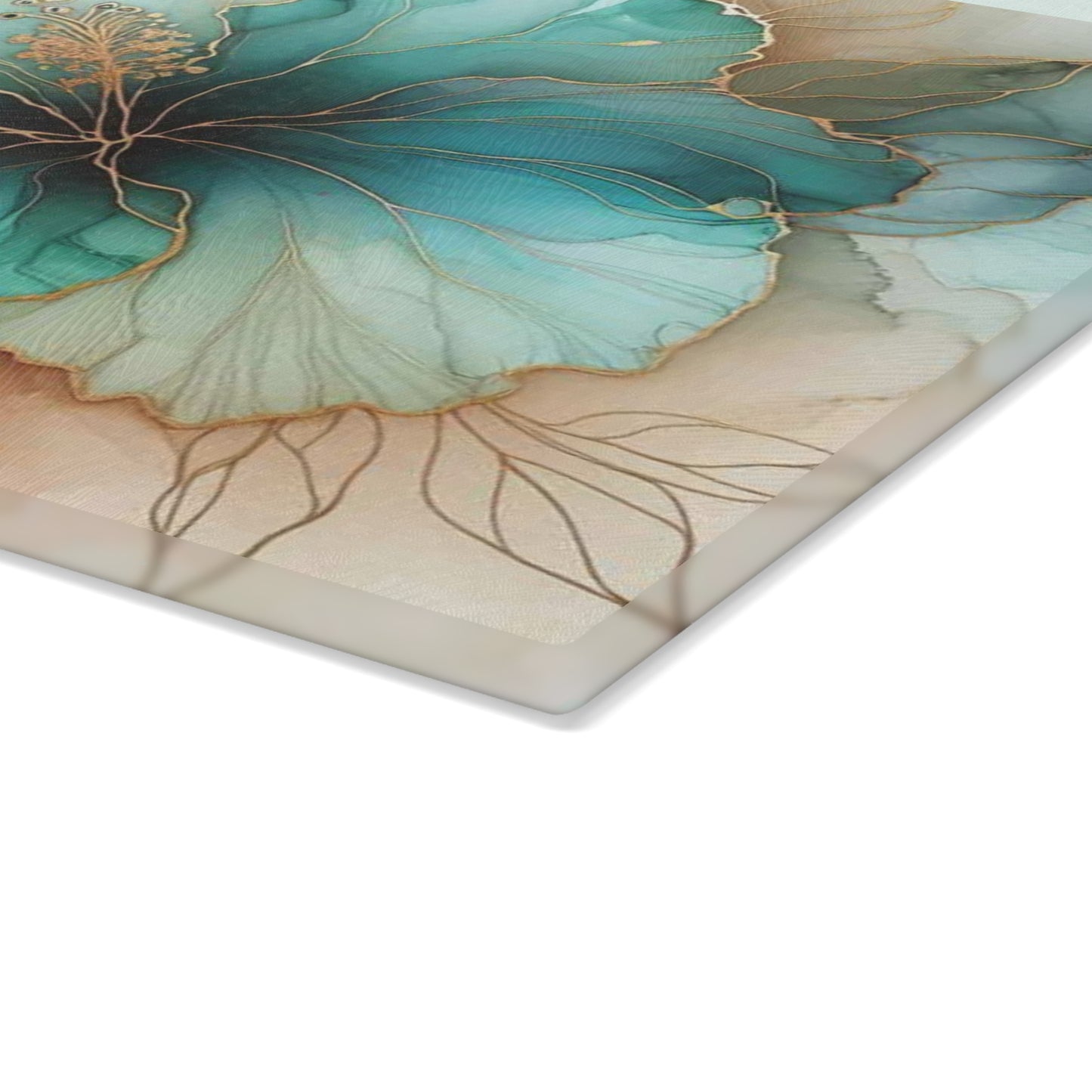 Teal Bloom Harmony Cutting Board – Soft Watercolor Floral Kitchen Art