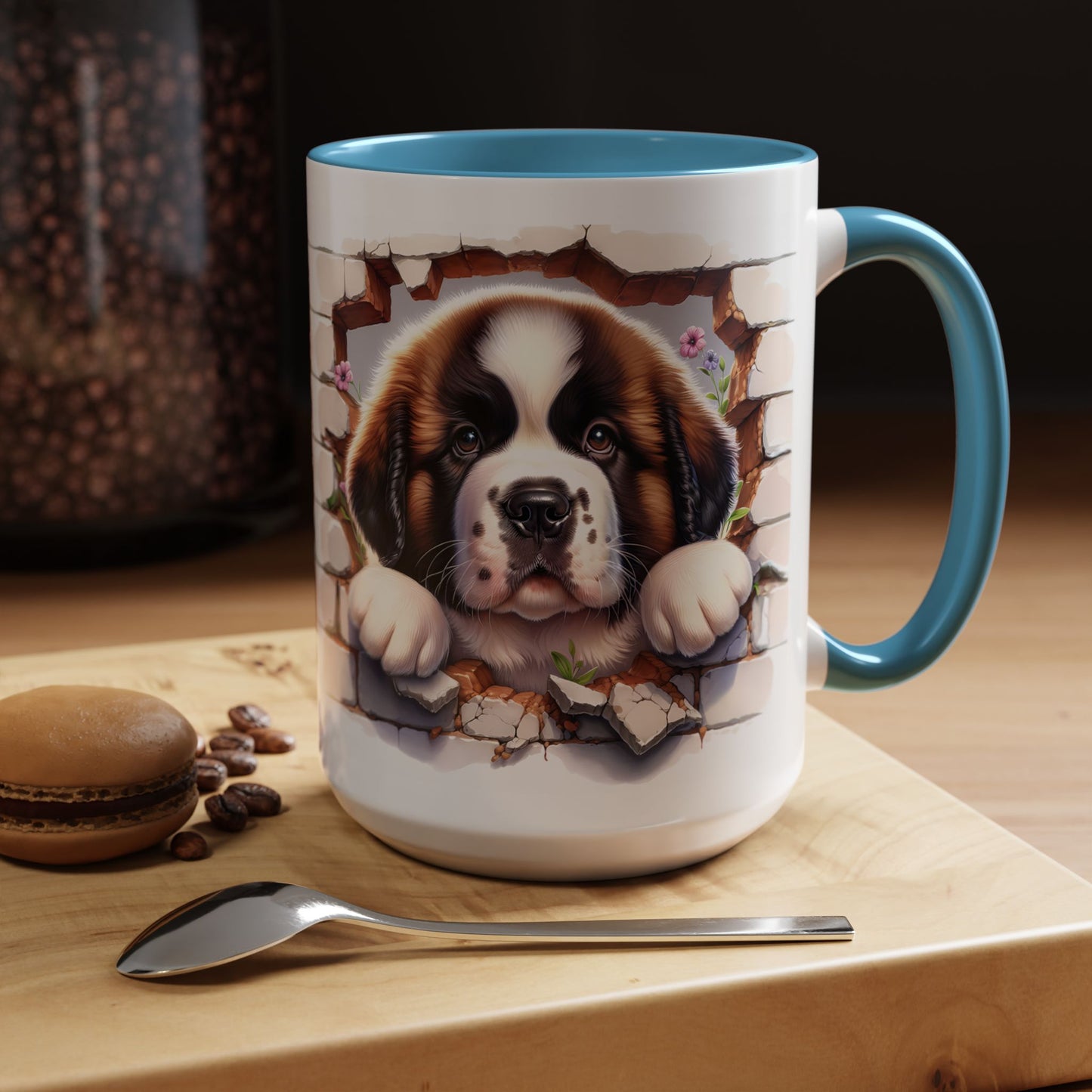🐾☕ St. Bernard Puppy Peek Accent Mug – Gentle Giant Pup Lover Gift ✨❤️