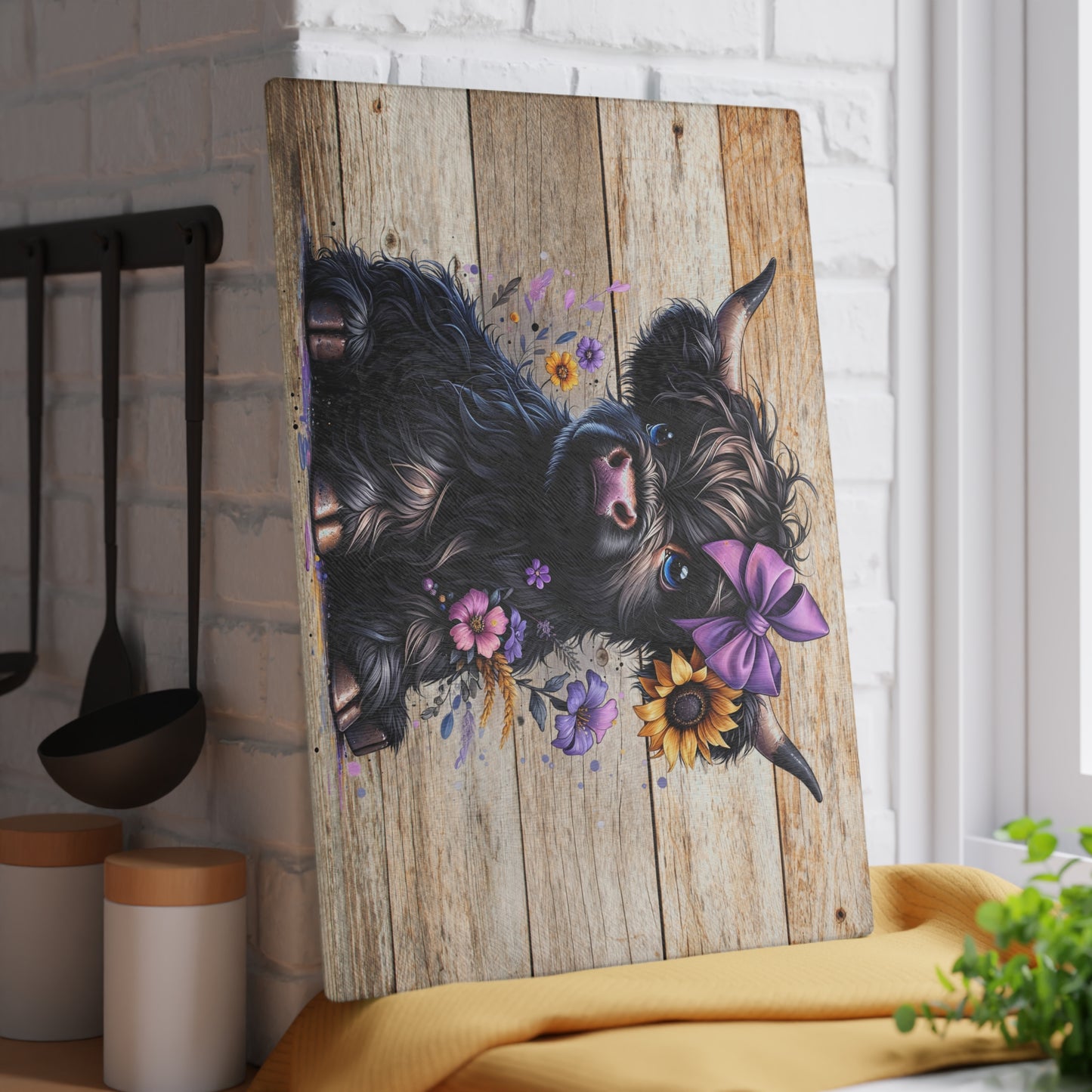 Tabla de cortar de vaca, tabla de cortar de vidrio con diseño de vaca de las Highlands, decoración de cocina con diseño de vaca, tabla de cortar para regalo de casa nueva, tabla de charcutería, regalos de vaca de las Highlands
